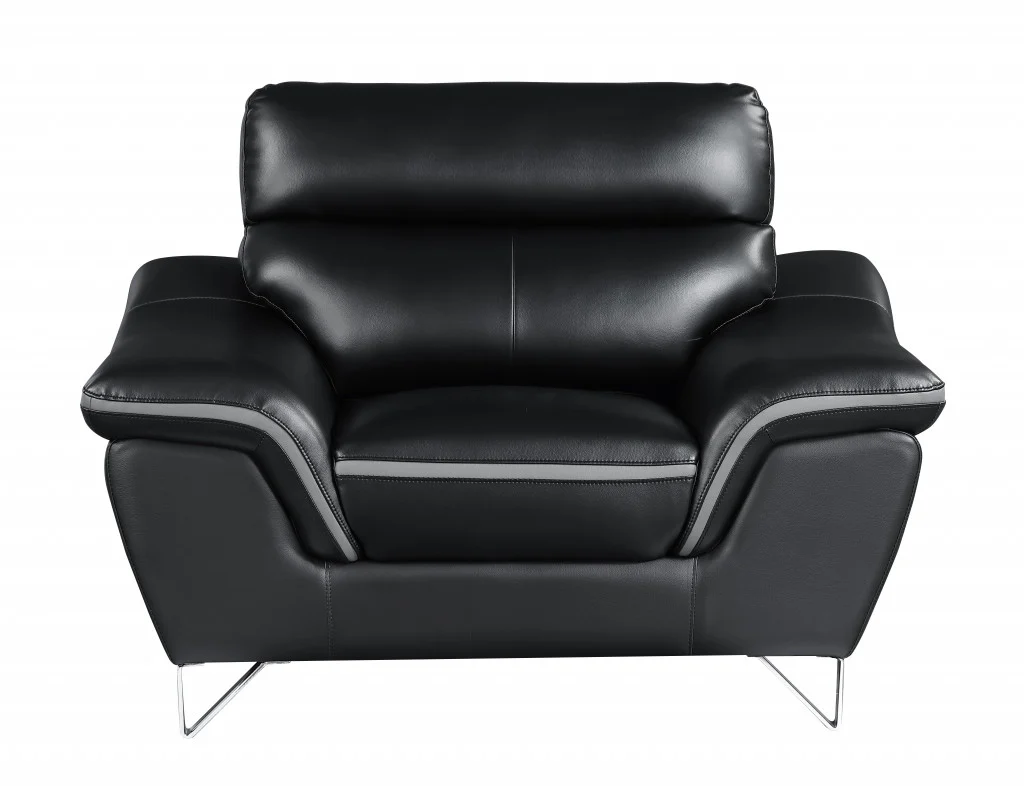 108" Charming Black Leather Sofa Set By Homeroots - Image 2