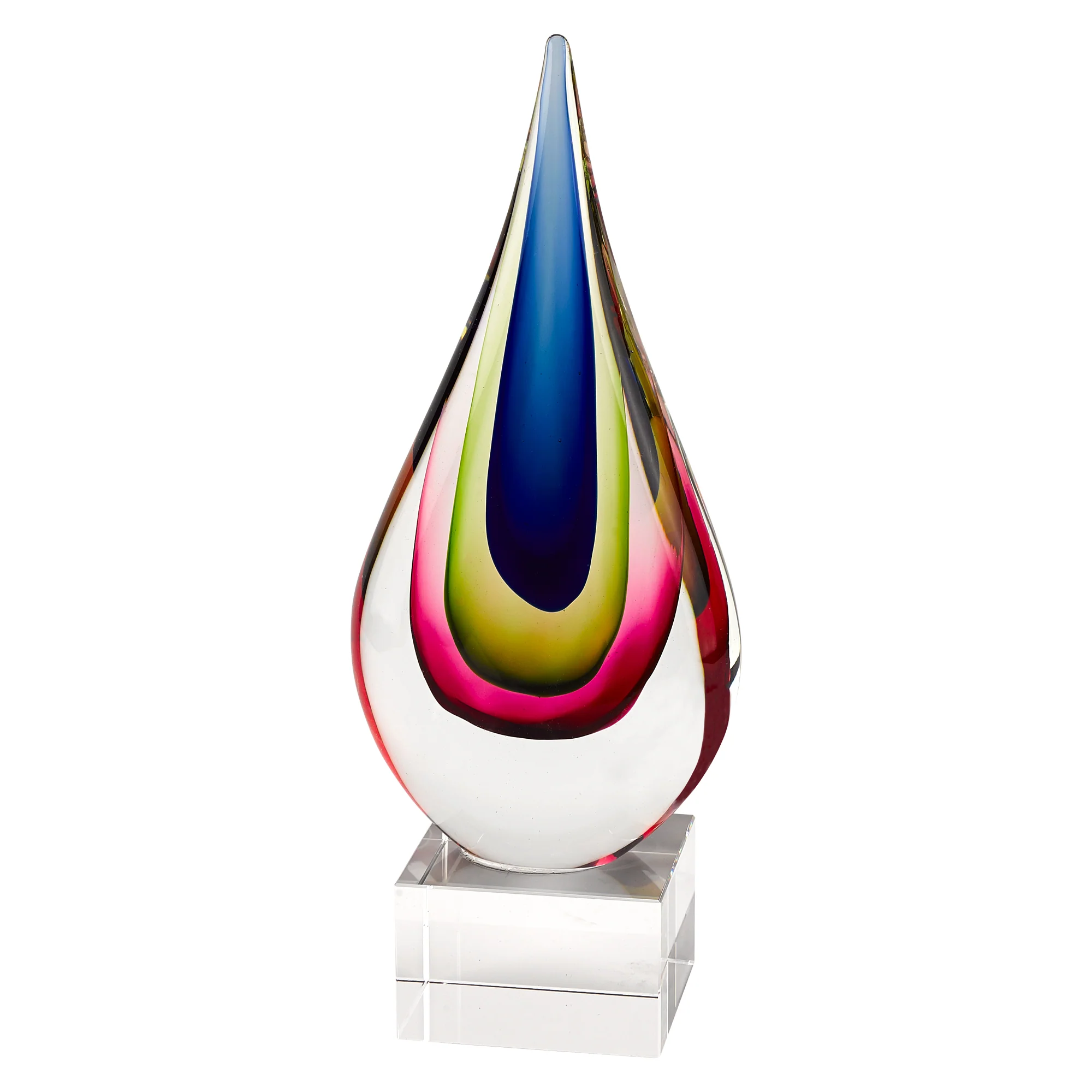 11 Mouth Blown Teardrop Centerpiece on Crystal Base By Homeroots - 376135