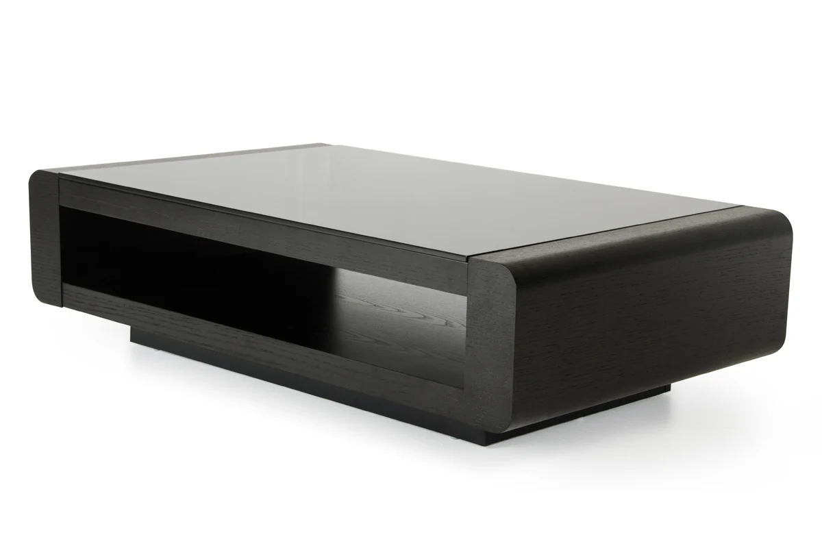 13" Black Oak Veneer and Glass Coffee Table By Homeroots