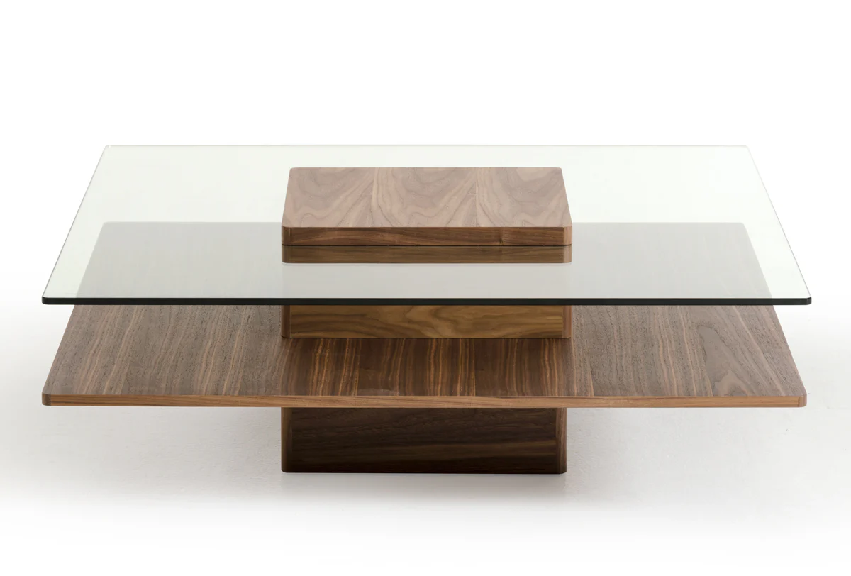 14' Walnut Veneer and Glass Coffee Table By Homeroots