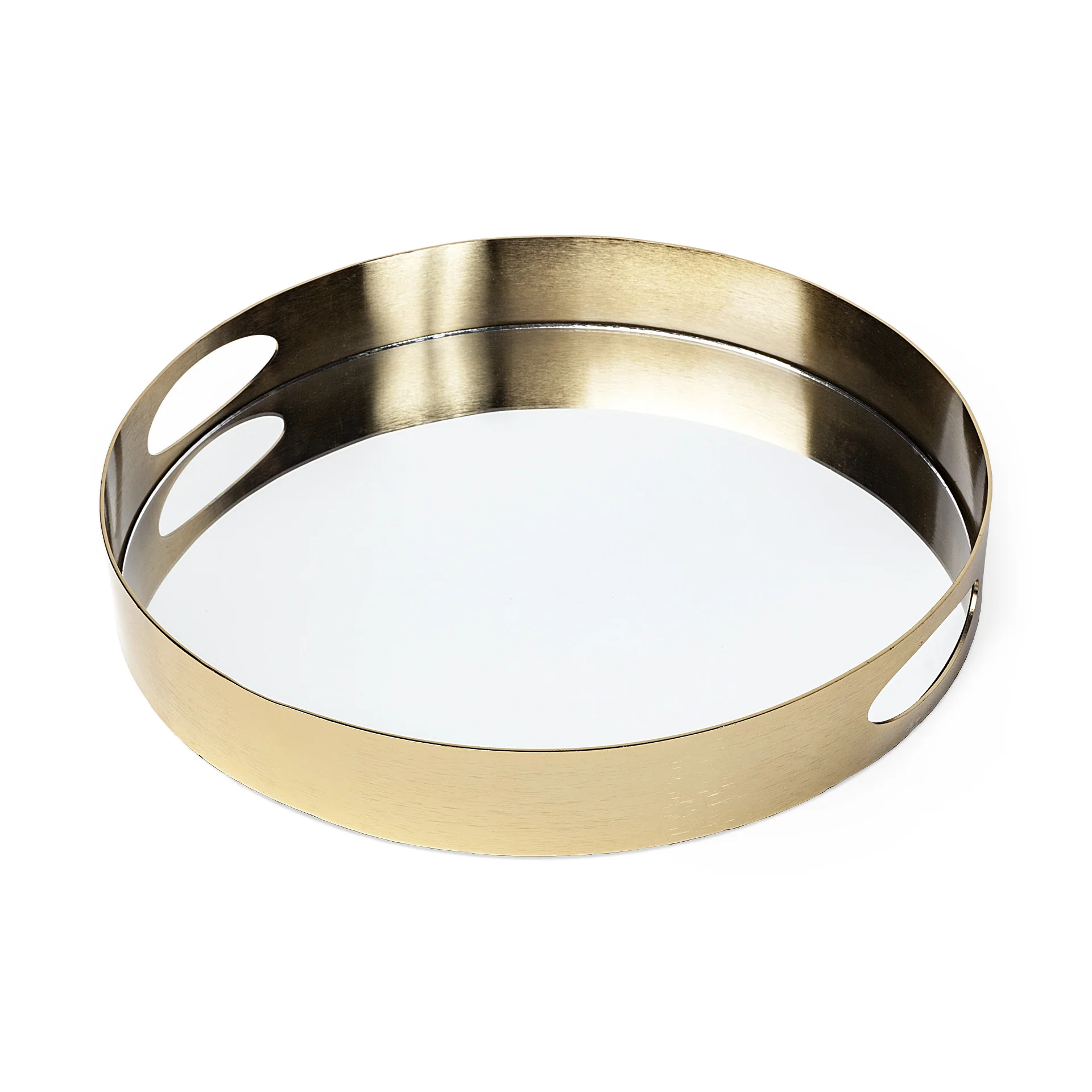 15' Antiqued Gold Tone Metal With Mirrored Glass Bottom Tray By Homeroots