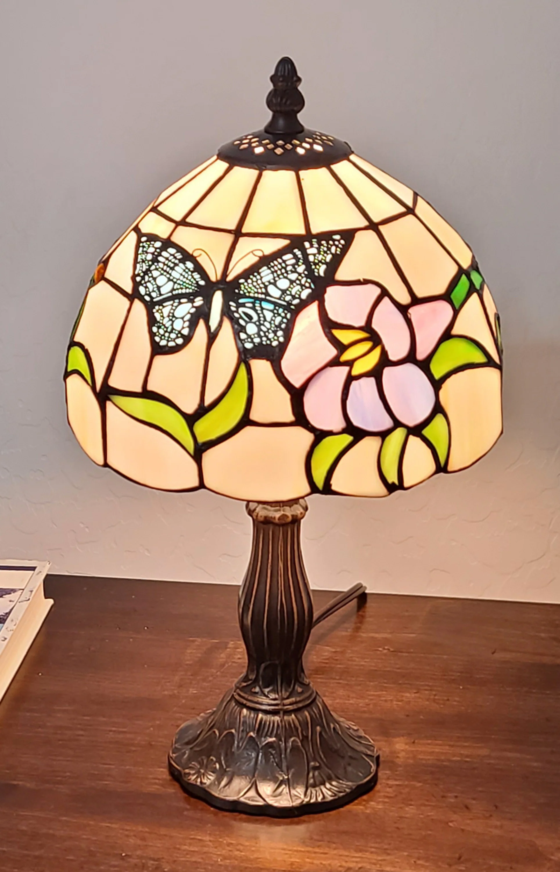 15" Tiffany Style Stained Glass Blue Butterfly Table Lamp By Homeroots