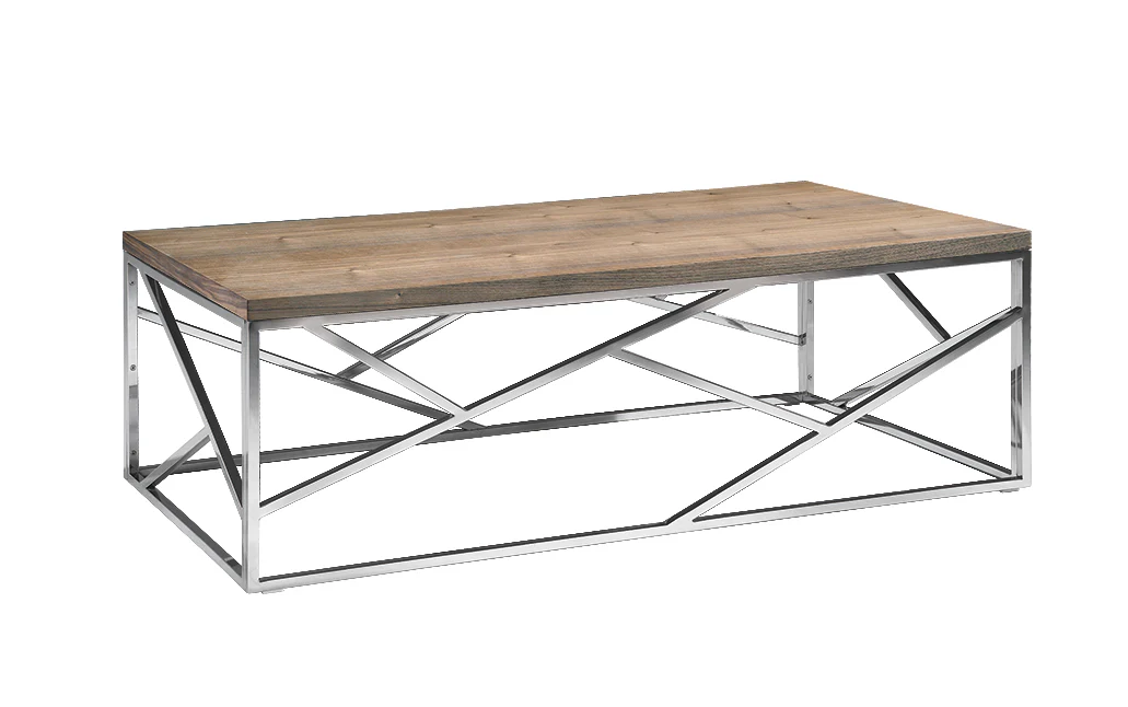 15' Walnut Veneer and Steel Coffee Table By Homeroots
