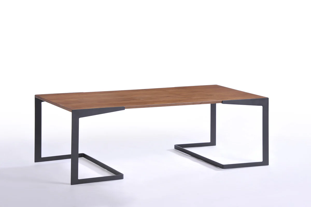 16' Walnut Veneer and Metal Coffee Table By Homeroots
