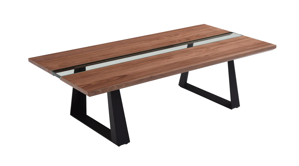 16' Walnut Veneer Metal and Glass Coffee Table By Homeroots - 284308