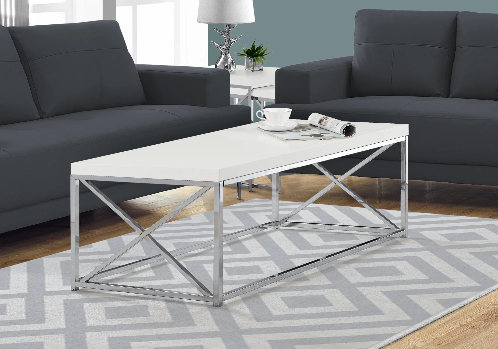 17" Particle Board and Chrome Metal Coffee Table By Homeroots