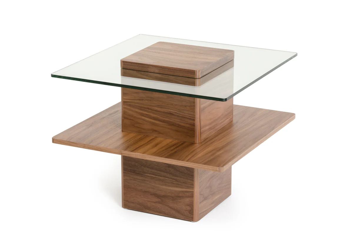 19" Walnut Veneer and Glass End Table By Homeroots