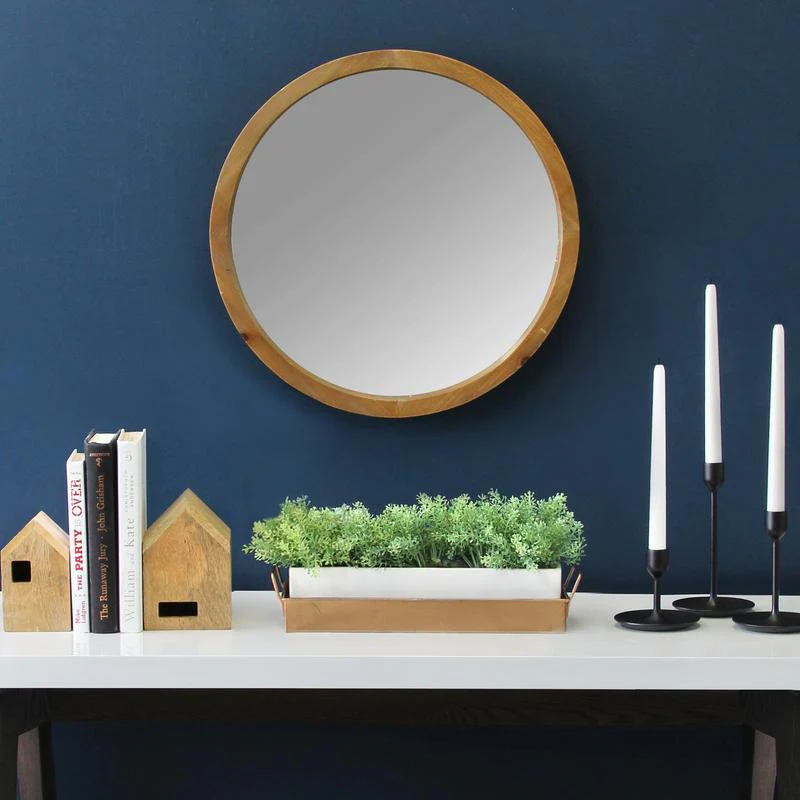 20" Chic Round Wood Framed Wall Mirror By Homeroots