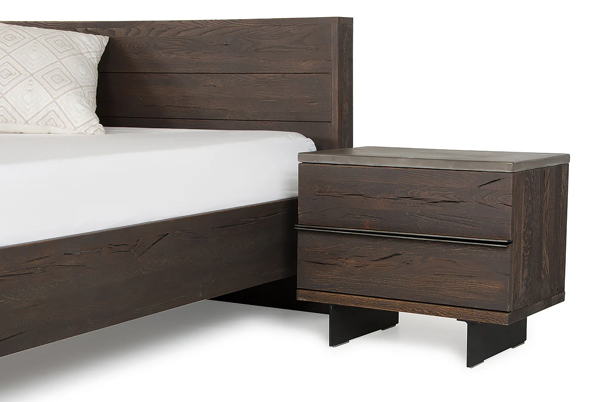 20' Dark Aged Oak Wood And Metal Nightstand By Homeroots