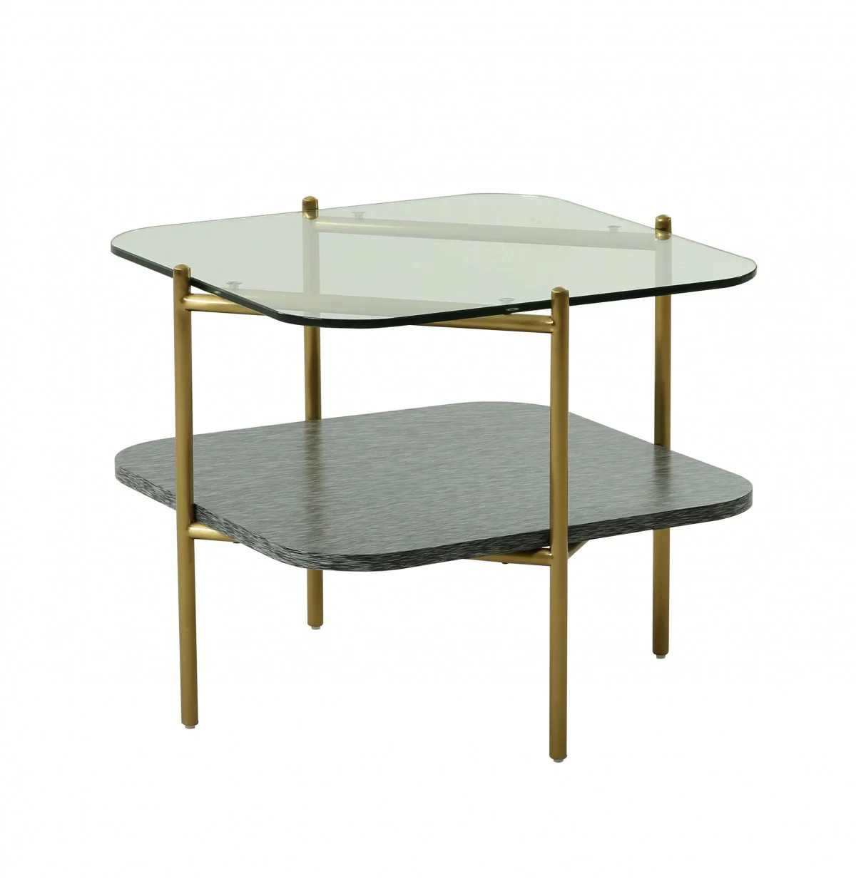20" Gold And Clear Glass And Metal Square End Table With Shelf By Homeroots