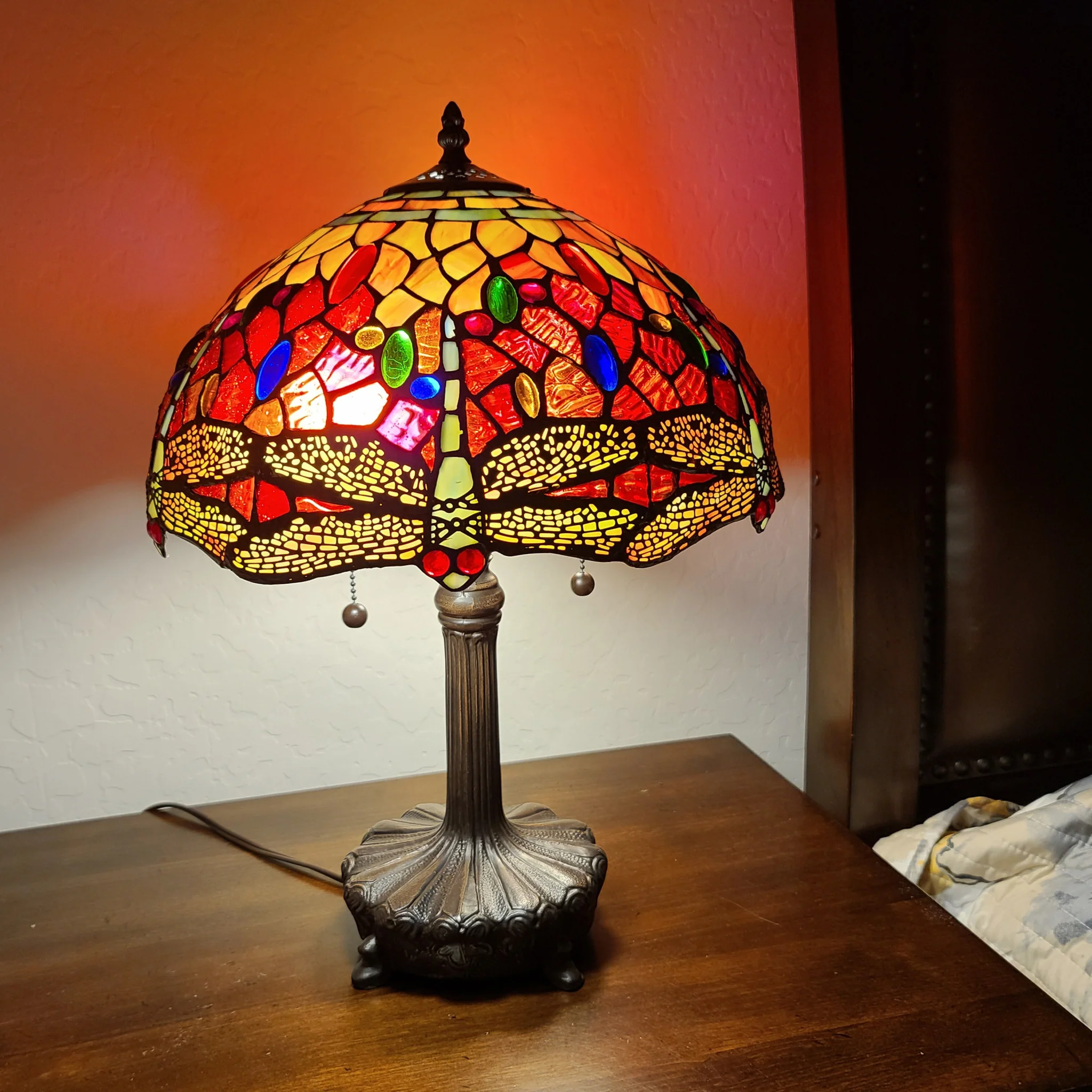 20" Stained Glass Two Light Dragonfly Accent Table Lamp By Homeroots
