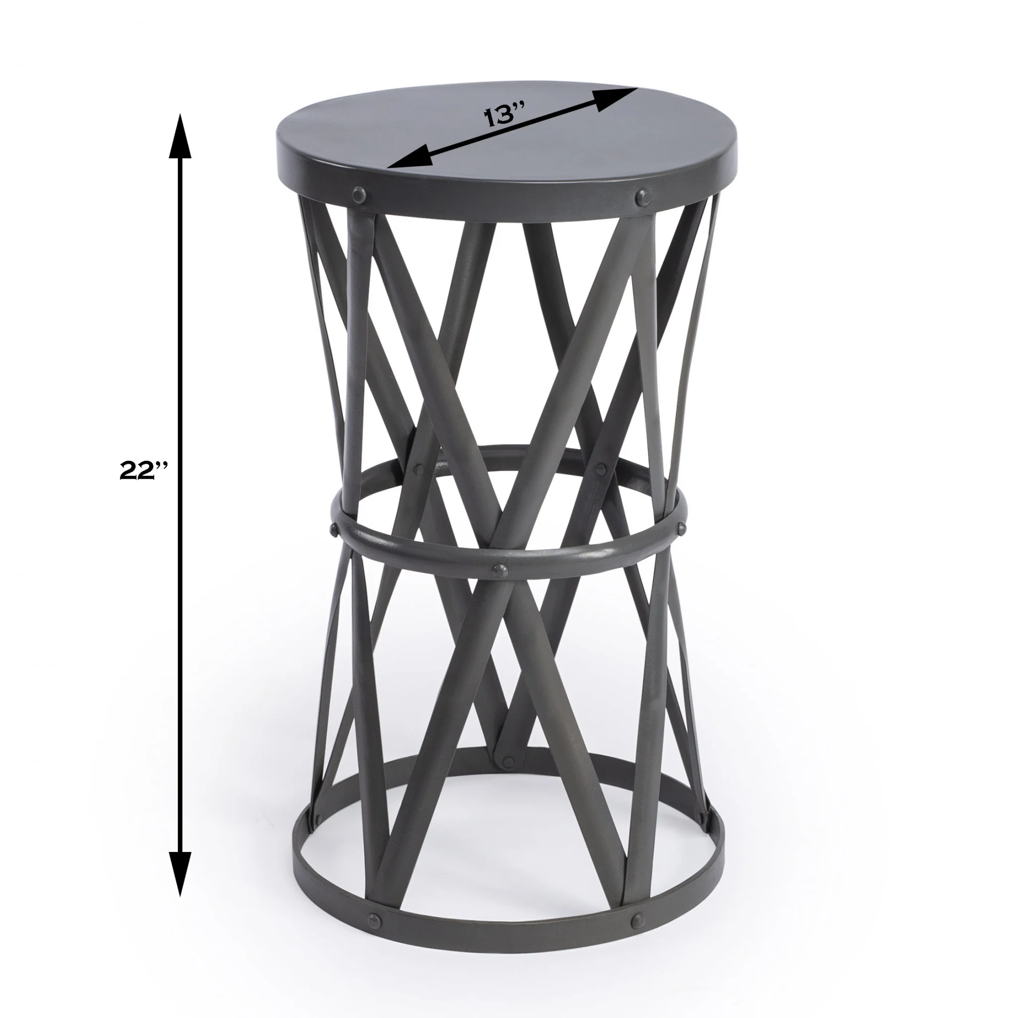 22" Gray Iron Hourglass Base Round Top End Table By Homeroots - Image 9