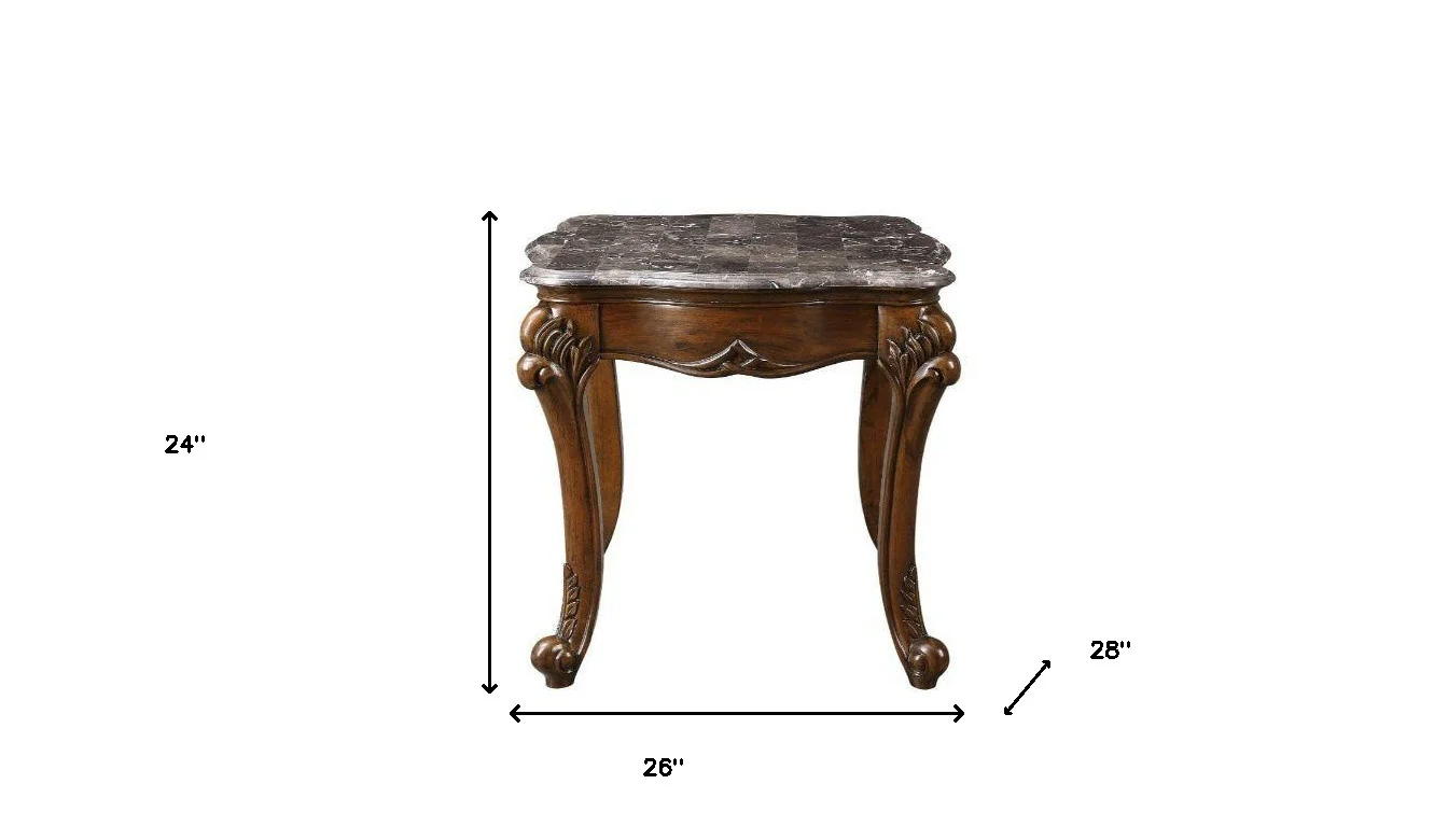 24" Cherry And Brown Marble Polyresin Rectangular End Table By Homeroots - Image 5