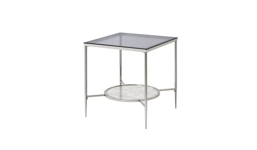 24" Chrome And Clear Glass And Metal Square End Table With Shelf By Homeroots