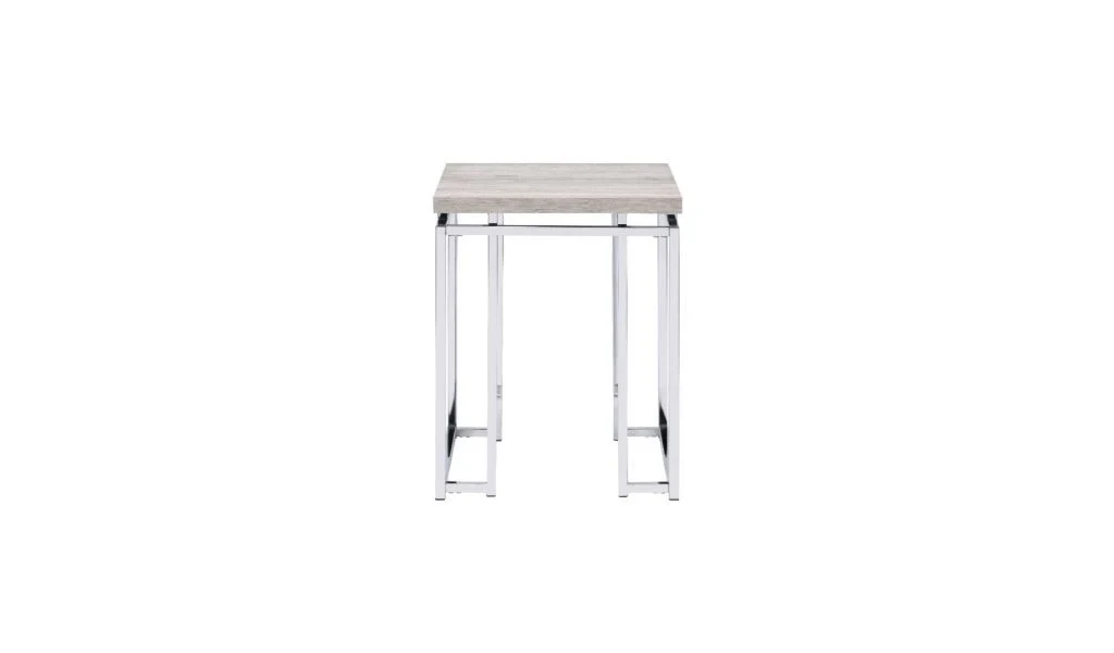 24" Chrome And Natural Oak Manufactured Wood And Metal Square End Table By Homeroots