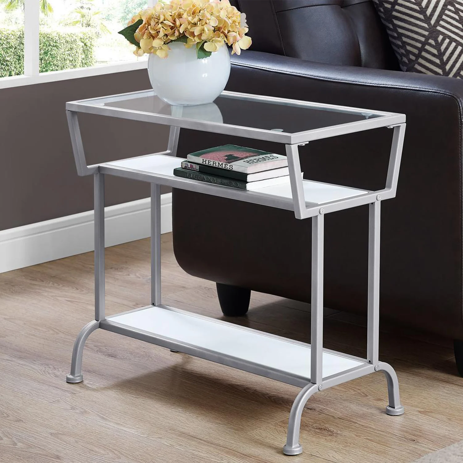 24" Clear And Silver Glass Console Table With Storage By Homeroots