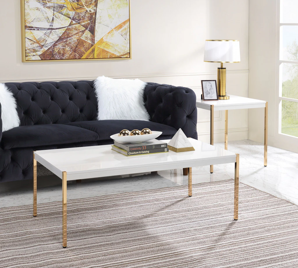 24" Gold And White Manufactured Wood Square End Table By Homeroots