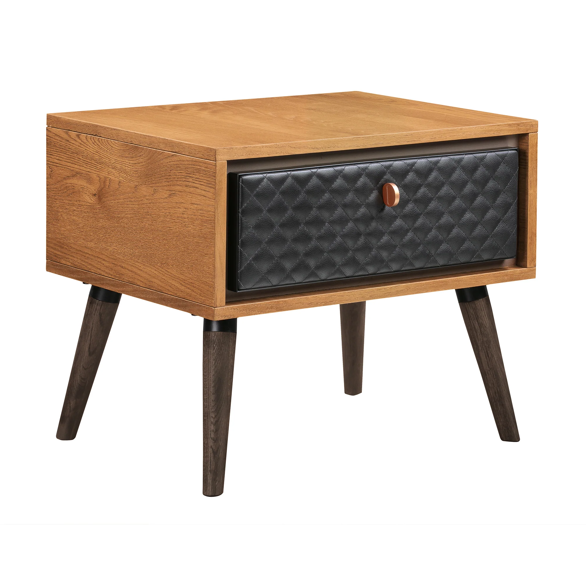 24 Inch Wooden Nightstand with One Drawer, Brown and Black By Benzara