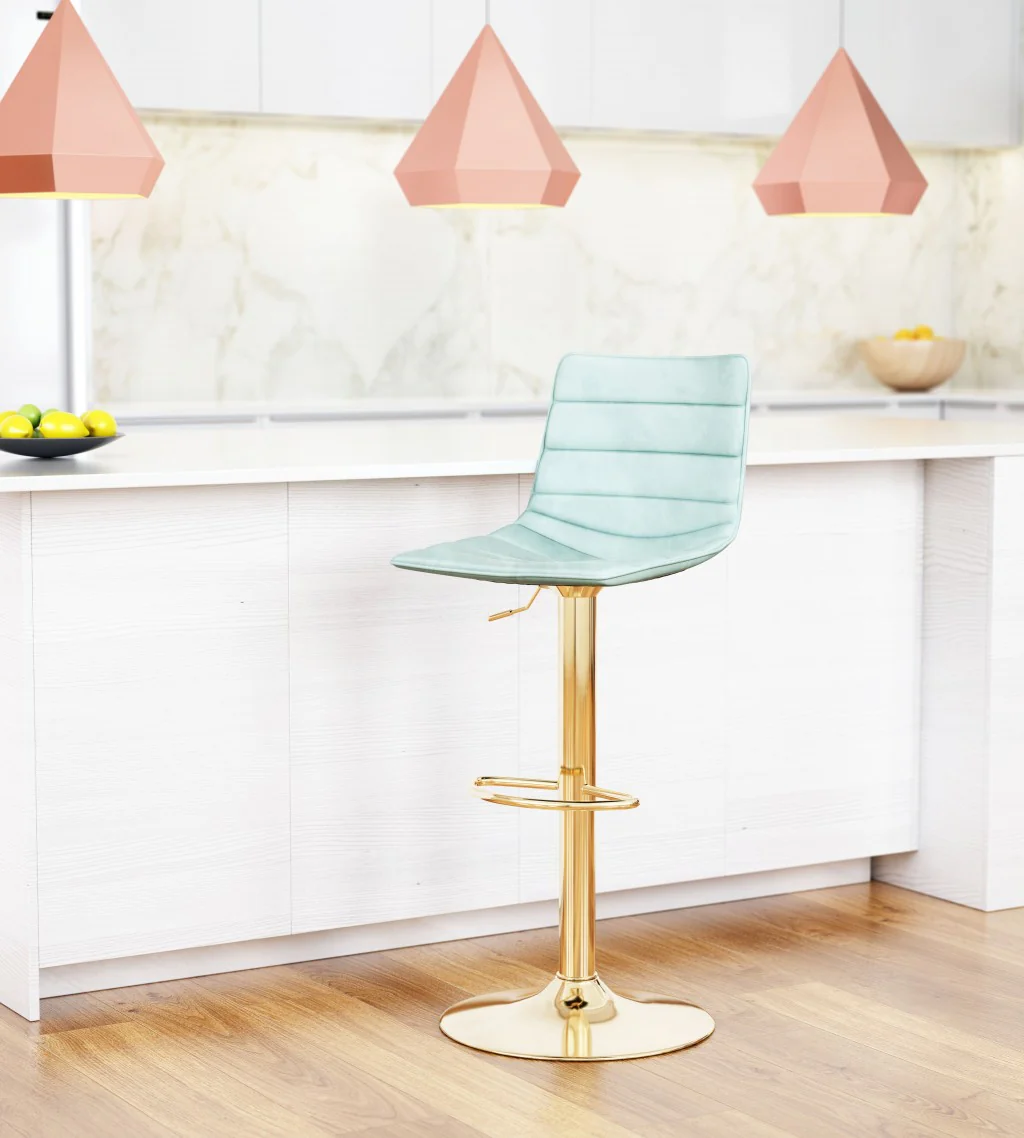 24" Light Green and Gold Steel Swivel Low Back Counter Height Bar Chair with Footrest By Homeroots