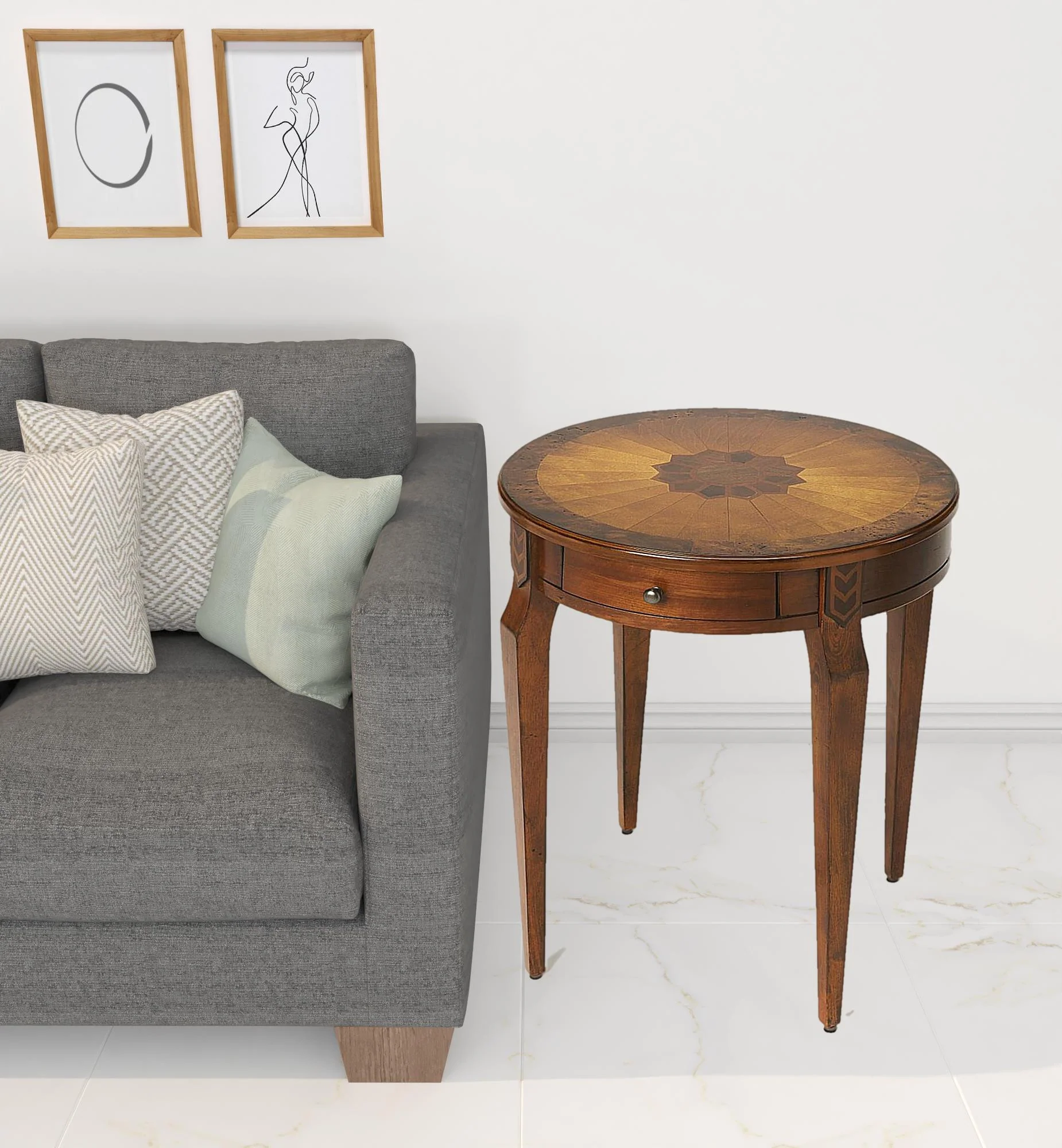 24" Medium Brown And Olive Ash Manufactured Wood Round End Table With Drawer By Homeroots