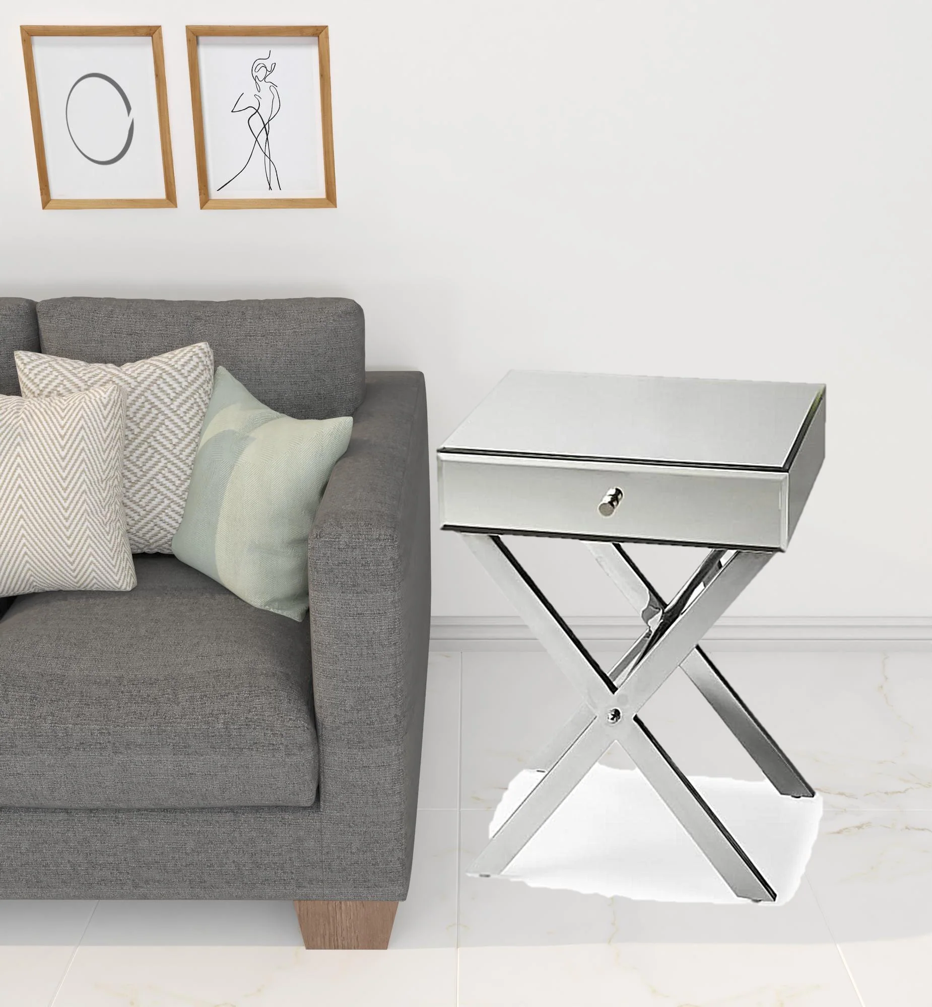 24" Mirrored Glass End Table With Drawer By Homeroots - Image 3