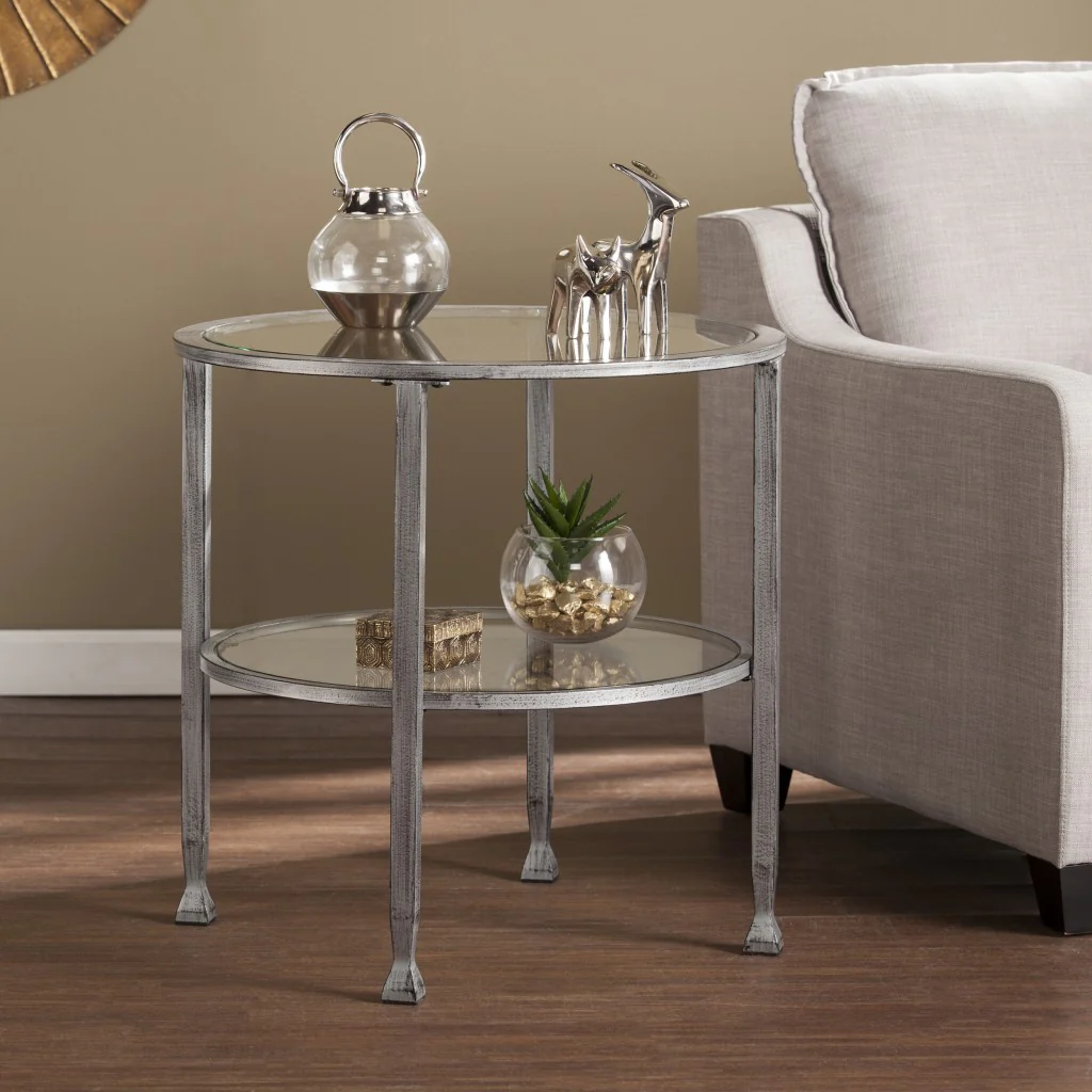 24" Silver Glass And Iron Round End Table By Homeroots