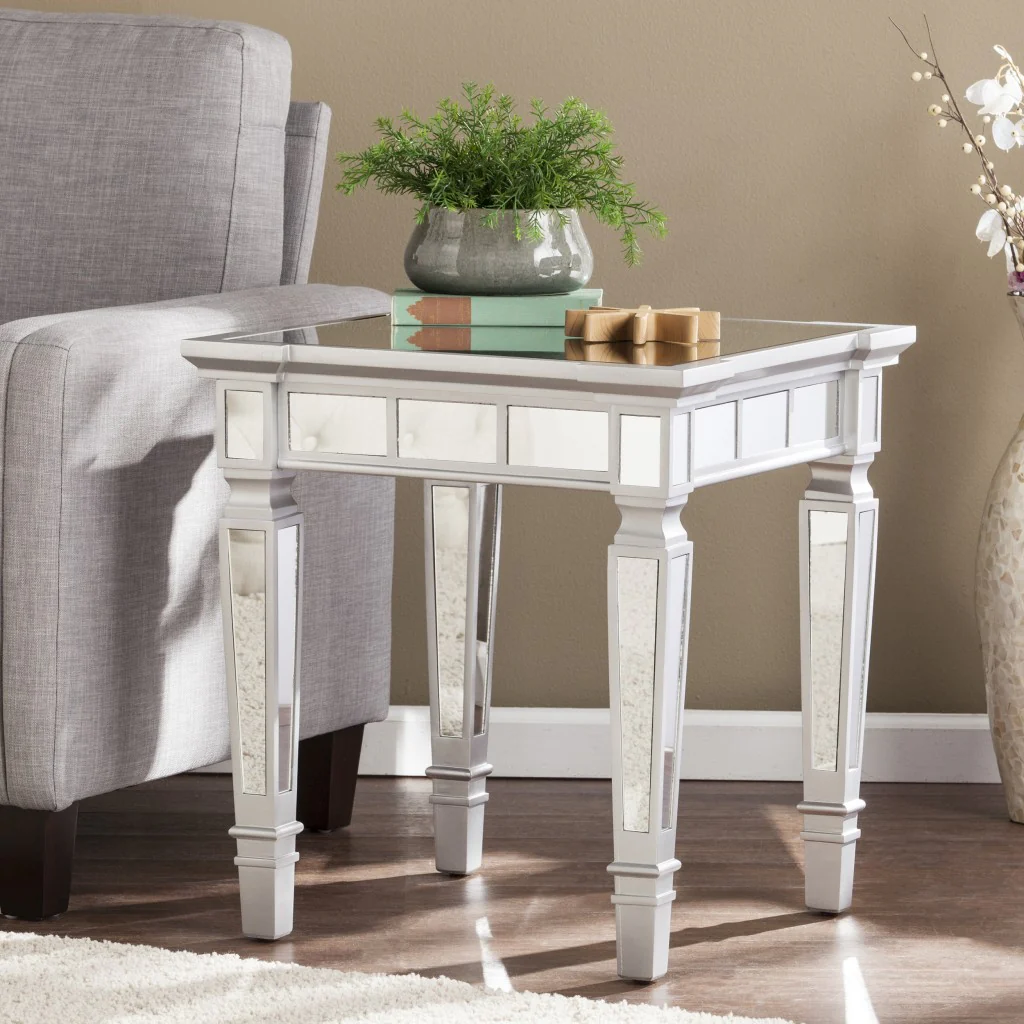 24" Silver Glass And Manufactured Wood Square Mirrored End Table By Homeroots