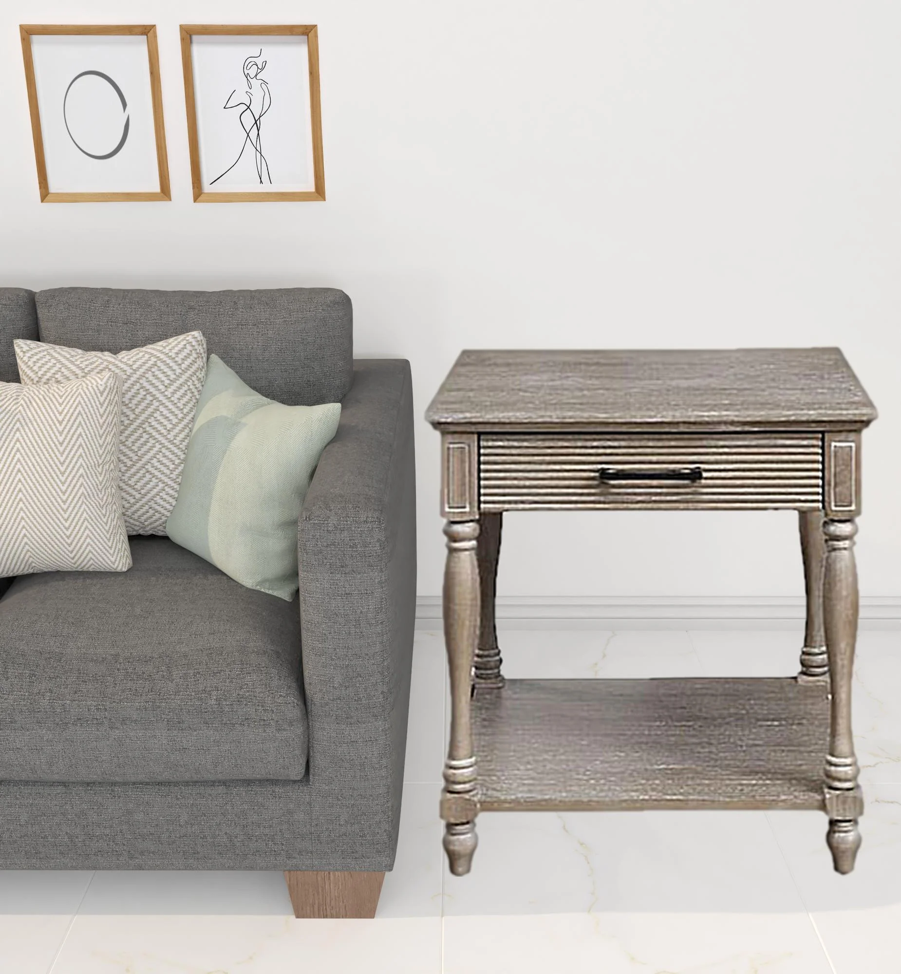 24" Weathered Oak Solid Wood Square End Table By Homeroots