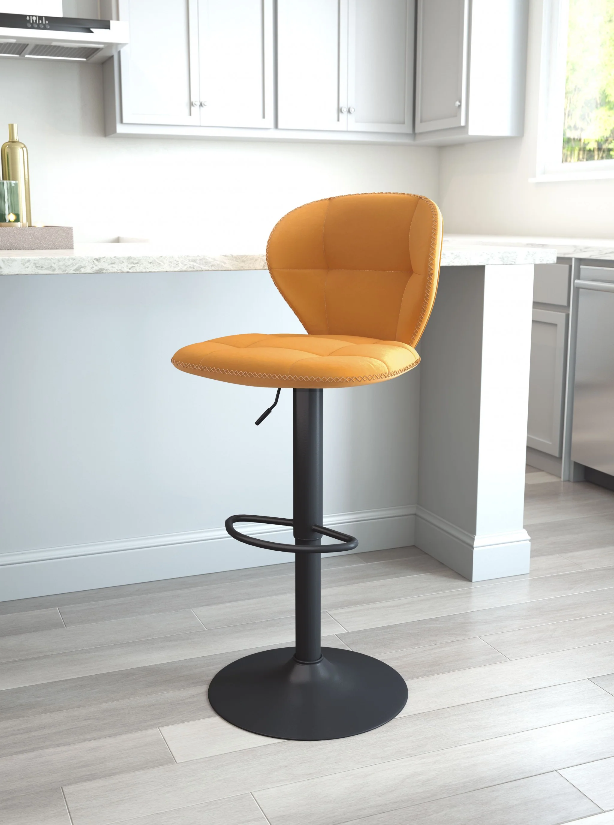 24" Yellow and Black Steel Swivel Low Back Counter Height Bar Chair with Footrest By Homeroots