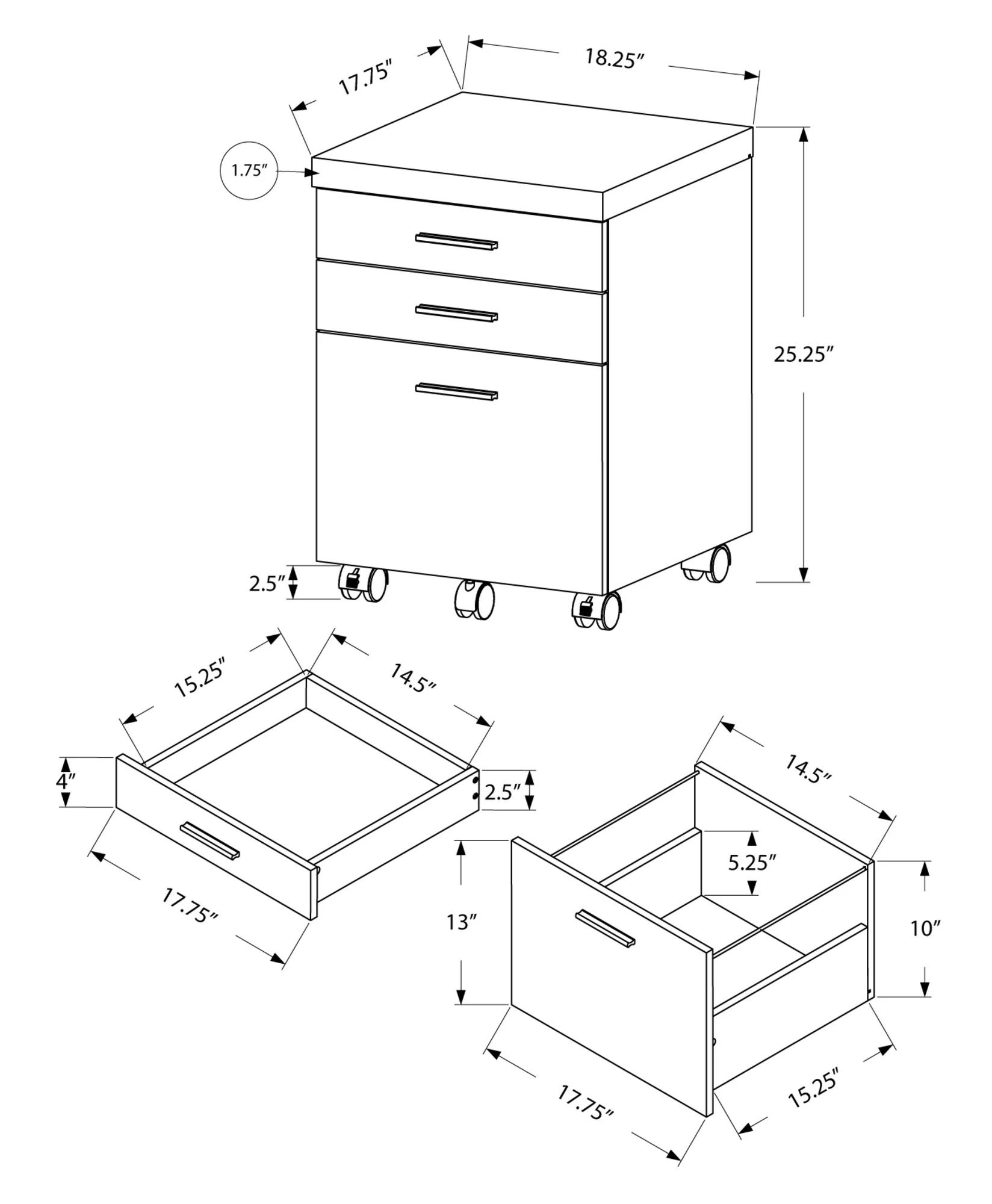 25.25" Particle Board and MDF Filing Cabinet with 3 Drawers By Homeroots - Image 13
