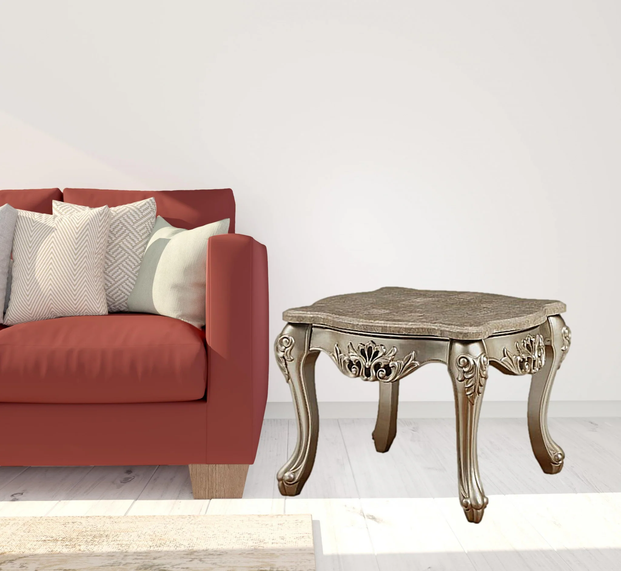 25" Champagne And Marble Marble And Solid Wood Square End Table By Homeroots