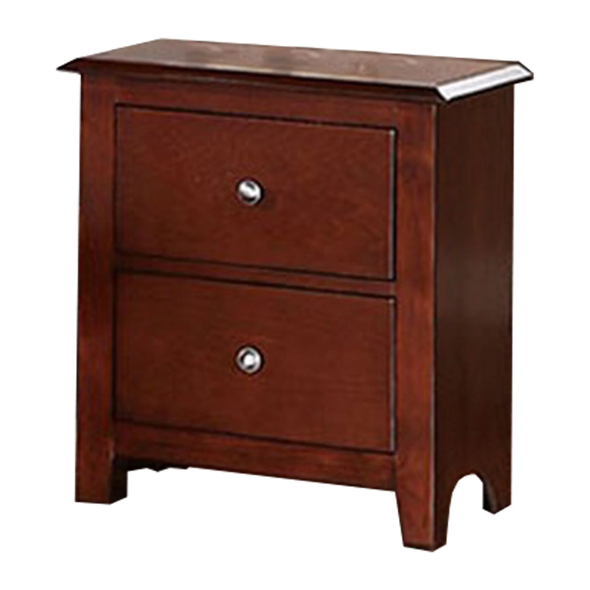 25 Inches 2 Drawer Wooden Nightstand with Metal Pulls, Brown By Benzara