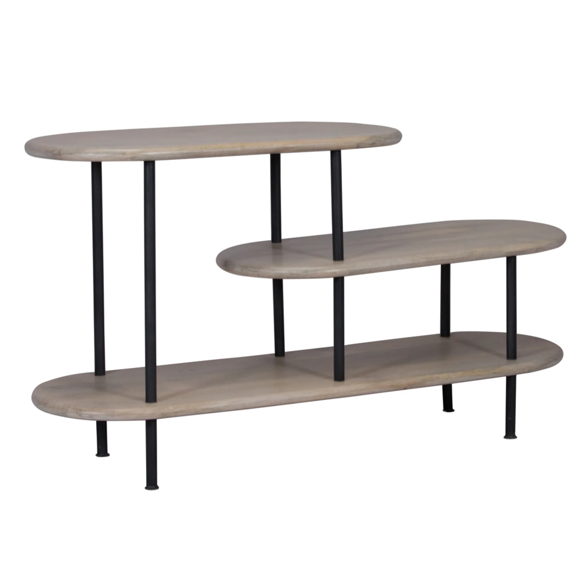 25 White And Gray Iron and Solid Wood Three Tier Bookcase By Homeroots - Image 3