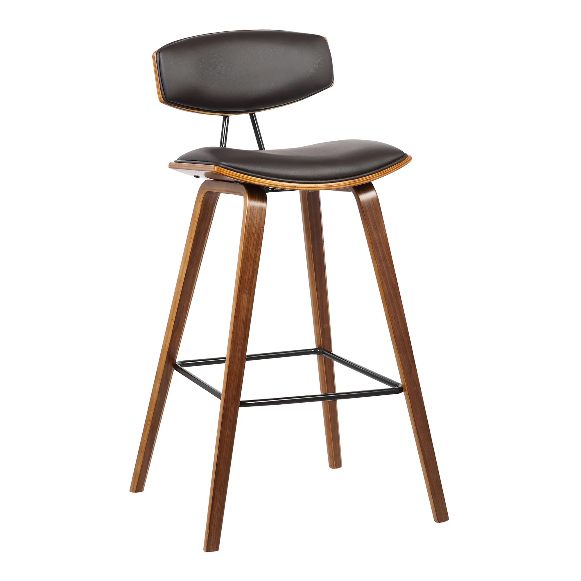 26” Brown Faux Leather Mid Century Modern Bar Stool By Homeroots - Image 2