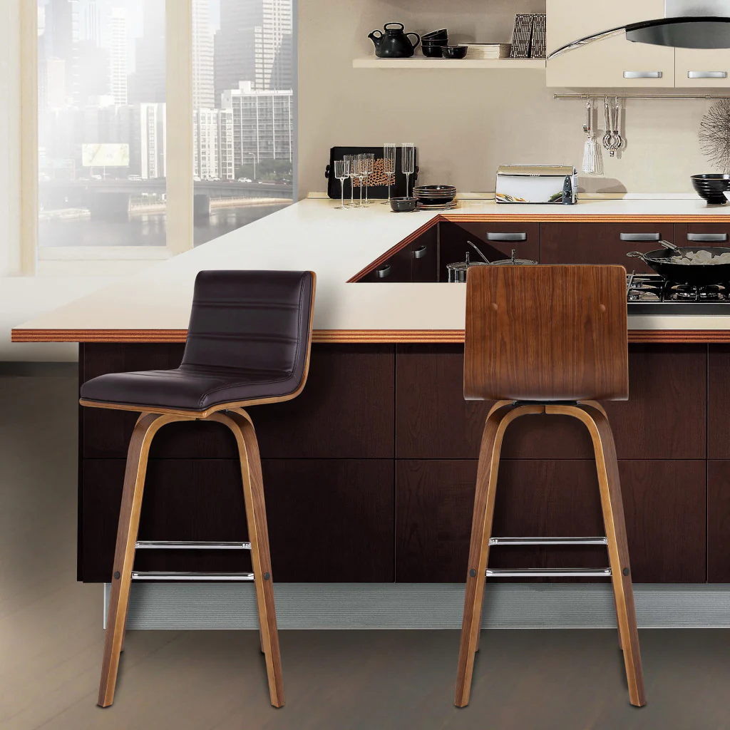 26” Brown Faux Leather Wooden Swivel Bar Stool By Homeroots