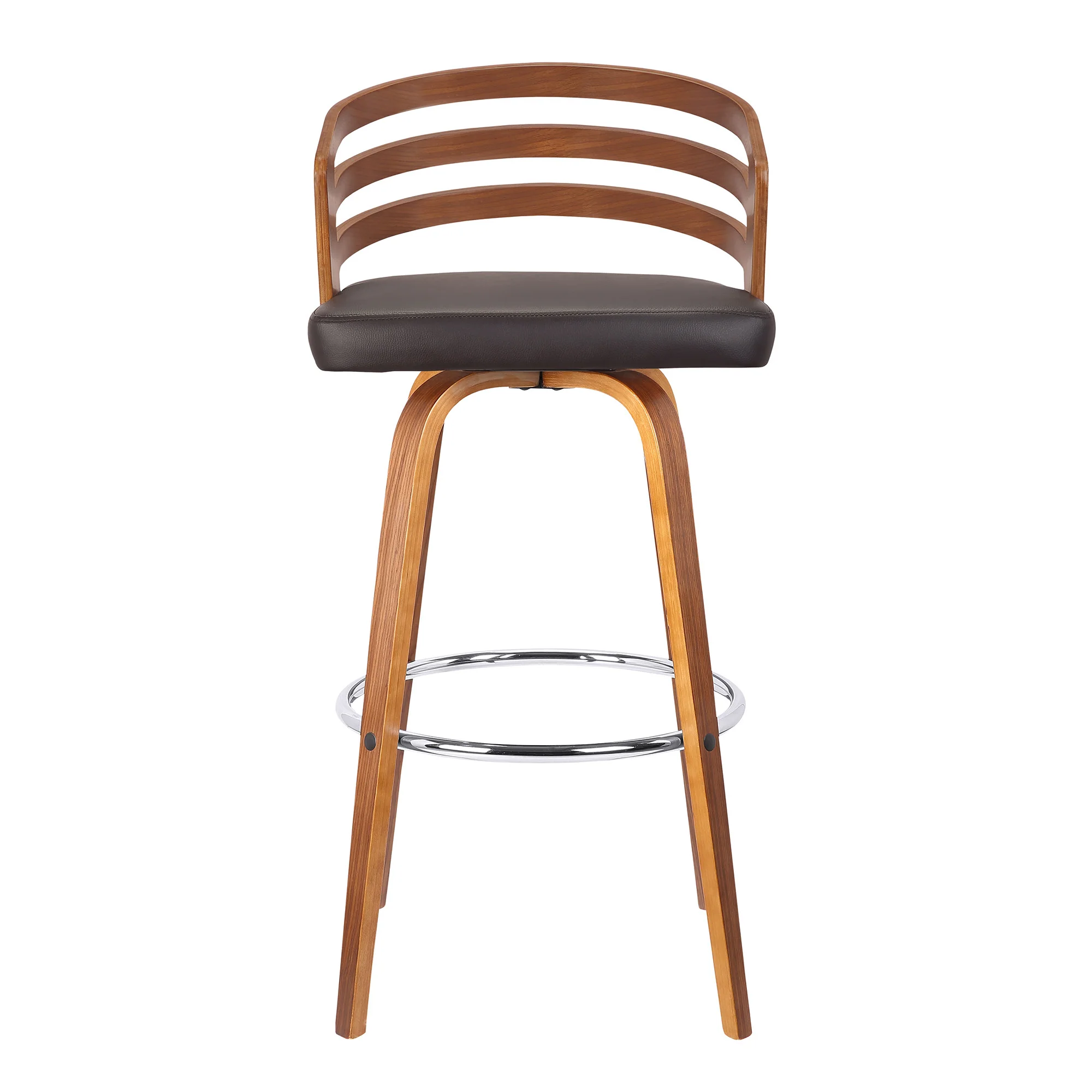26" Brown Modern Faux Leather Swivel Bar Stool By Homeroots - Image 3