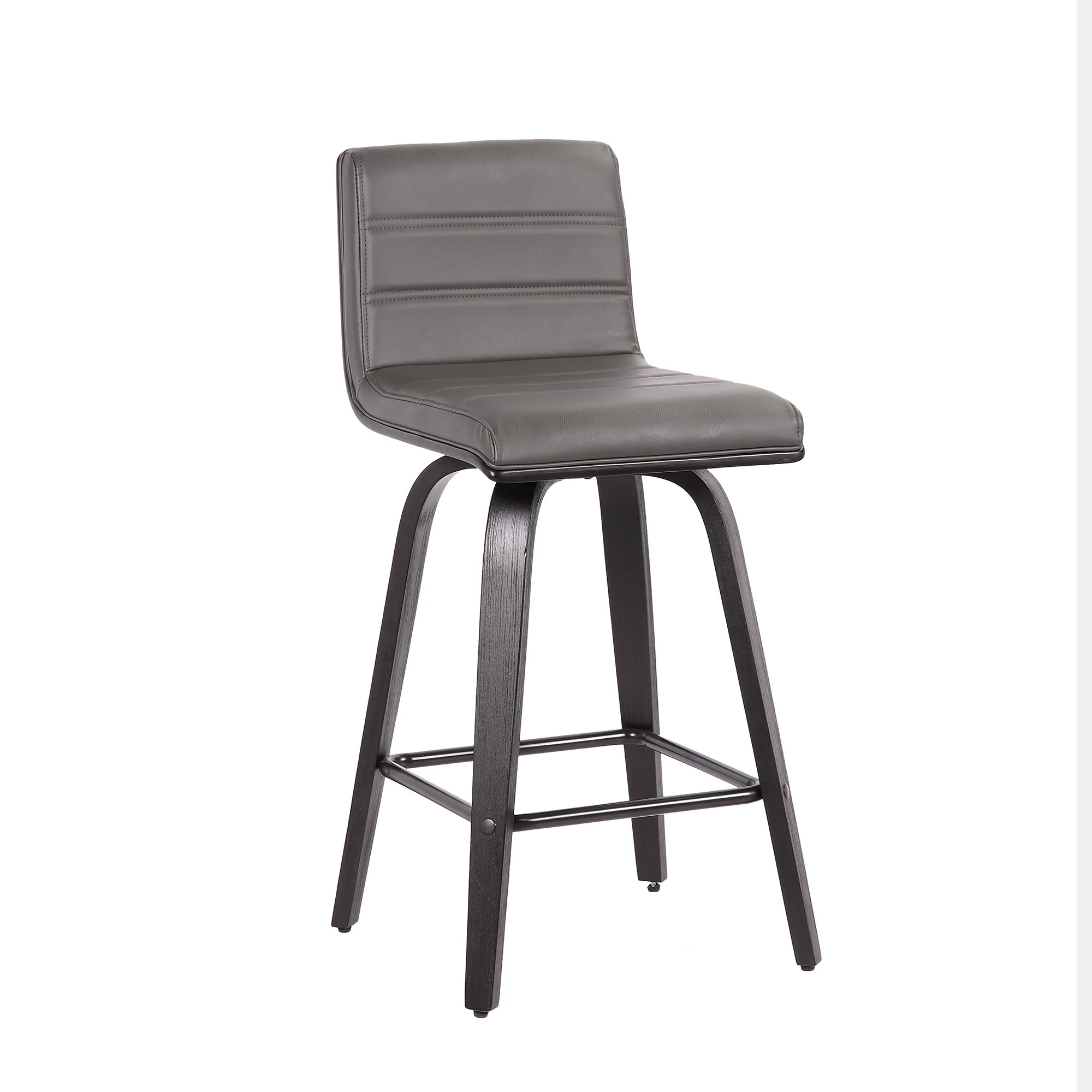 26” Gray Faux Leather Black Wooden Swivel Bar Stool By Homeroots - Image 2