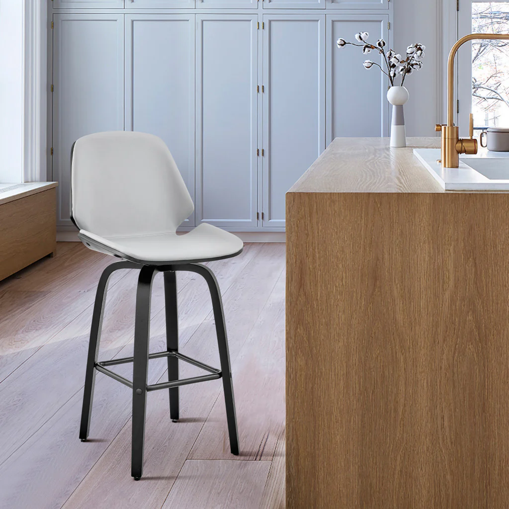 26" Gray Faux Leather Swivel Seat Wooden Bar Stool By Homeroots