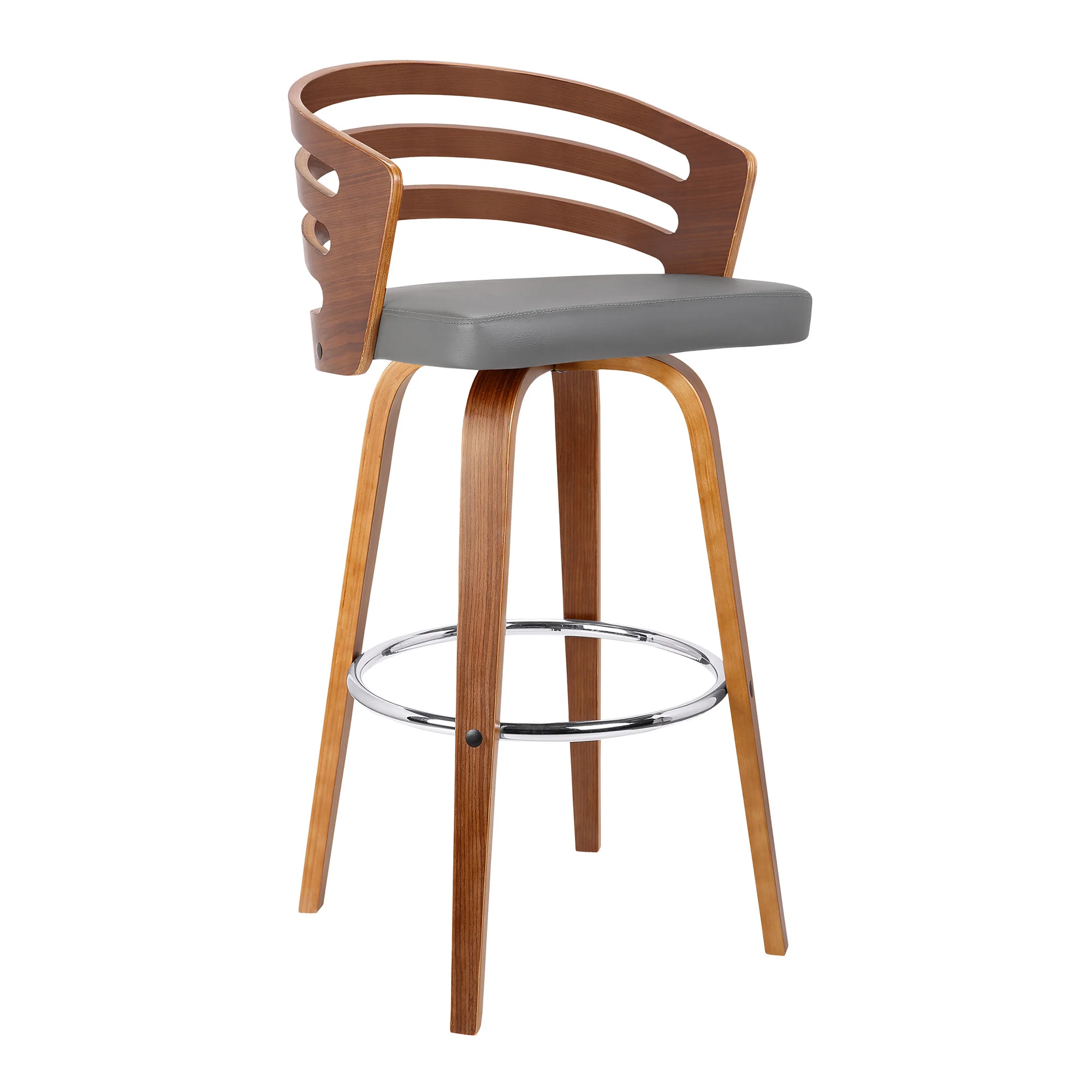 26" Gray Modern Faux Leather Swivel Bar Stool By Homeroots - Image 2