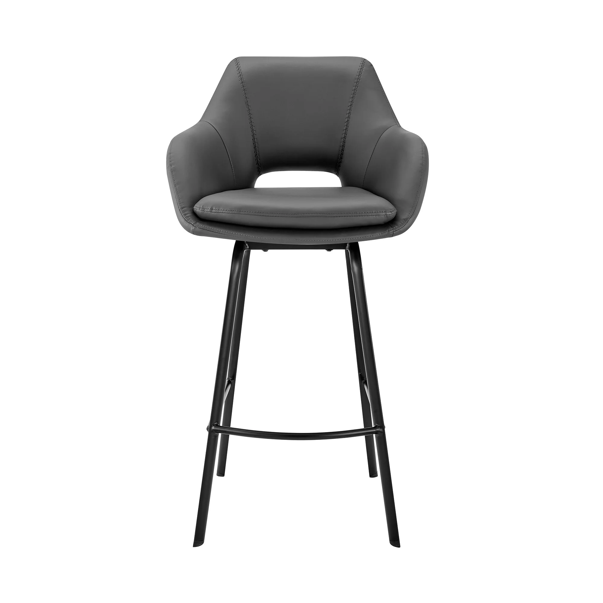 26" Gray on Black Faux Leather Comfy Swivel Counter Stool By Homeroots - Image 3