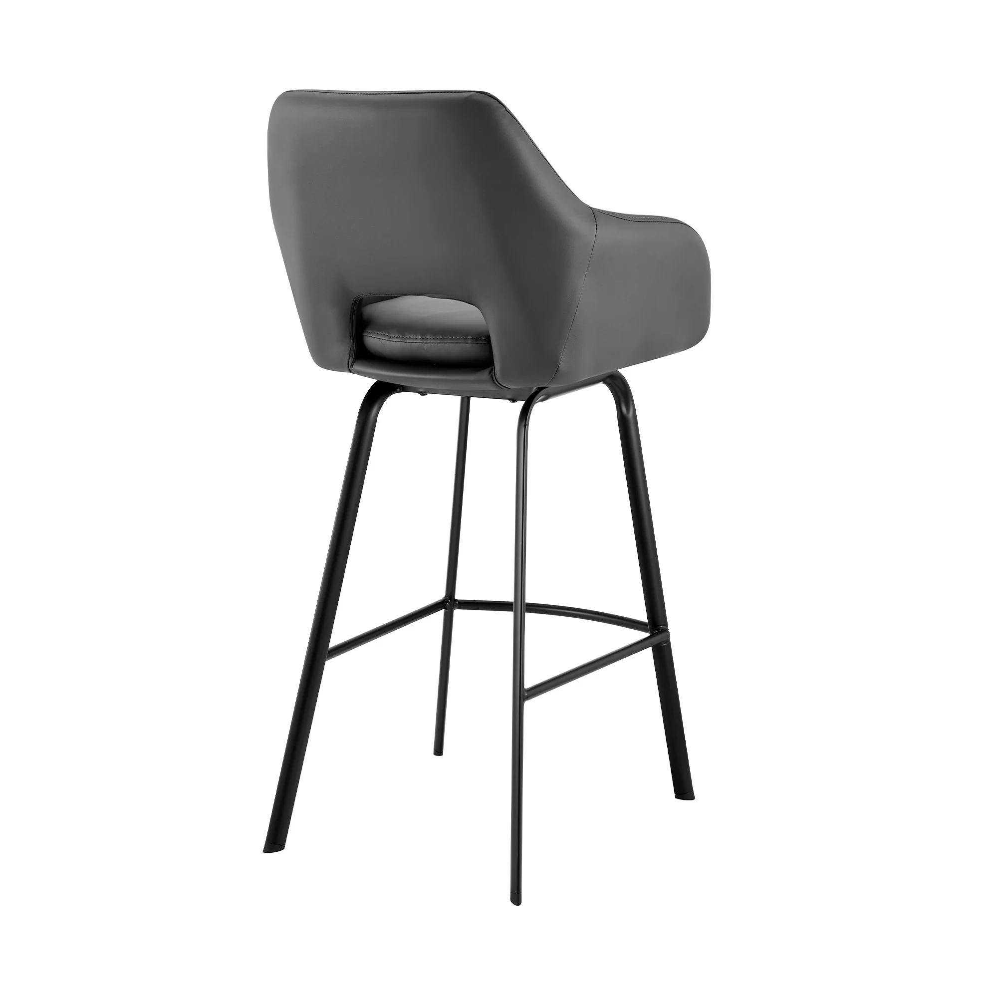 26" Gray on Black Faux Leather Comfy Swivel Counter Stool By Homeroots - Image 5