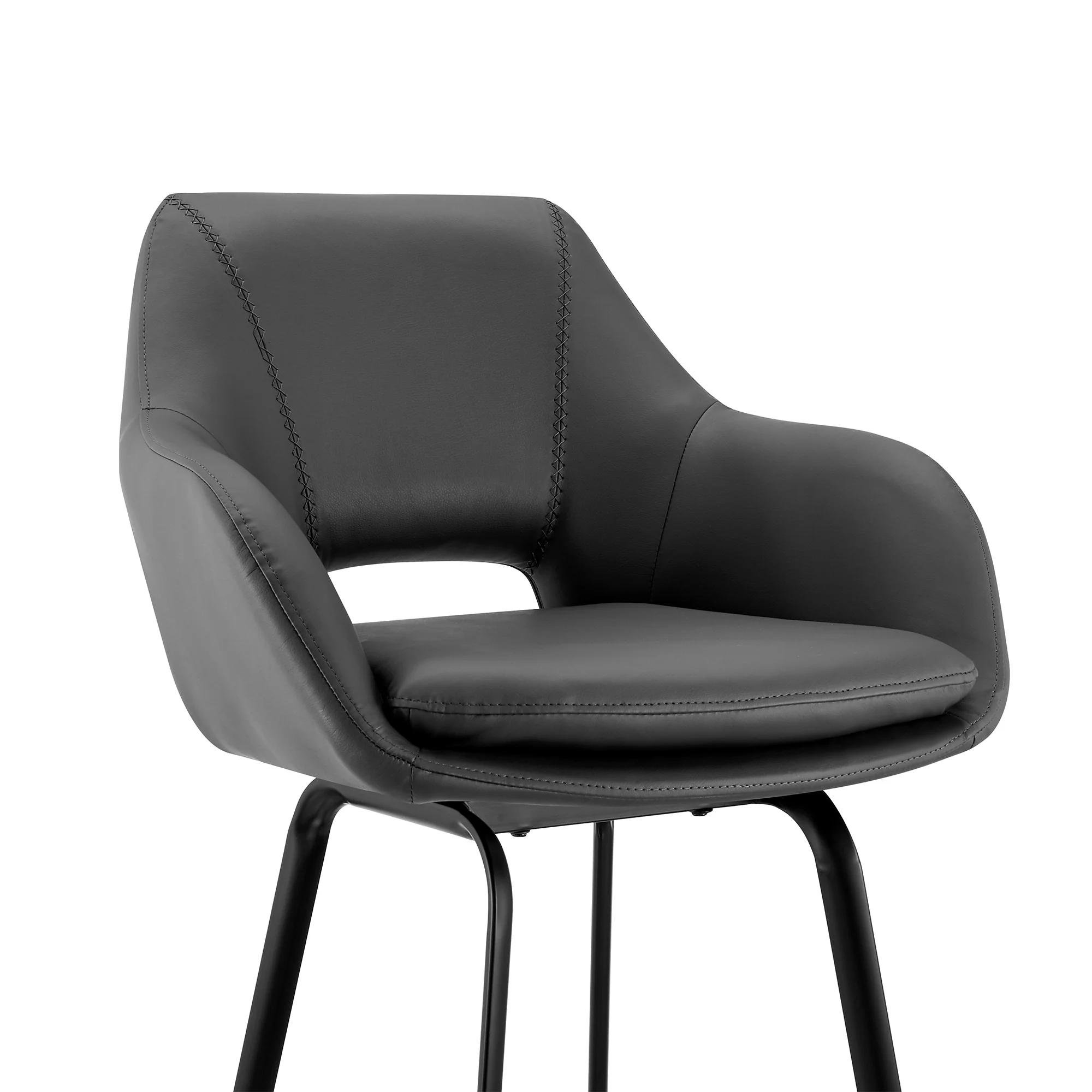 26" Gray on Black Faux Leather Comfy Swivel Counter Stool By Homeroots - Image 7