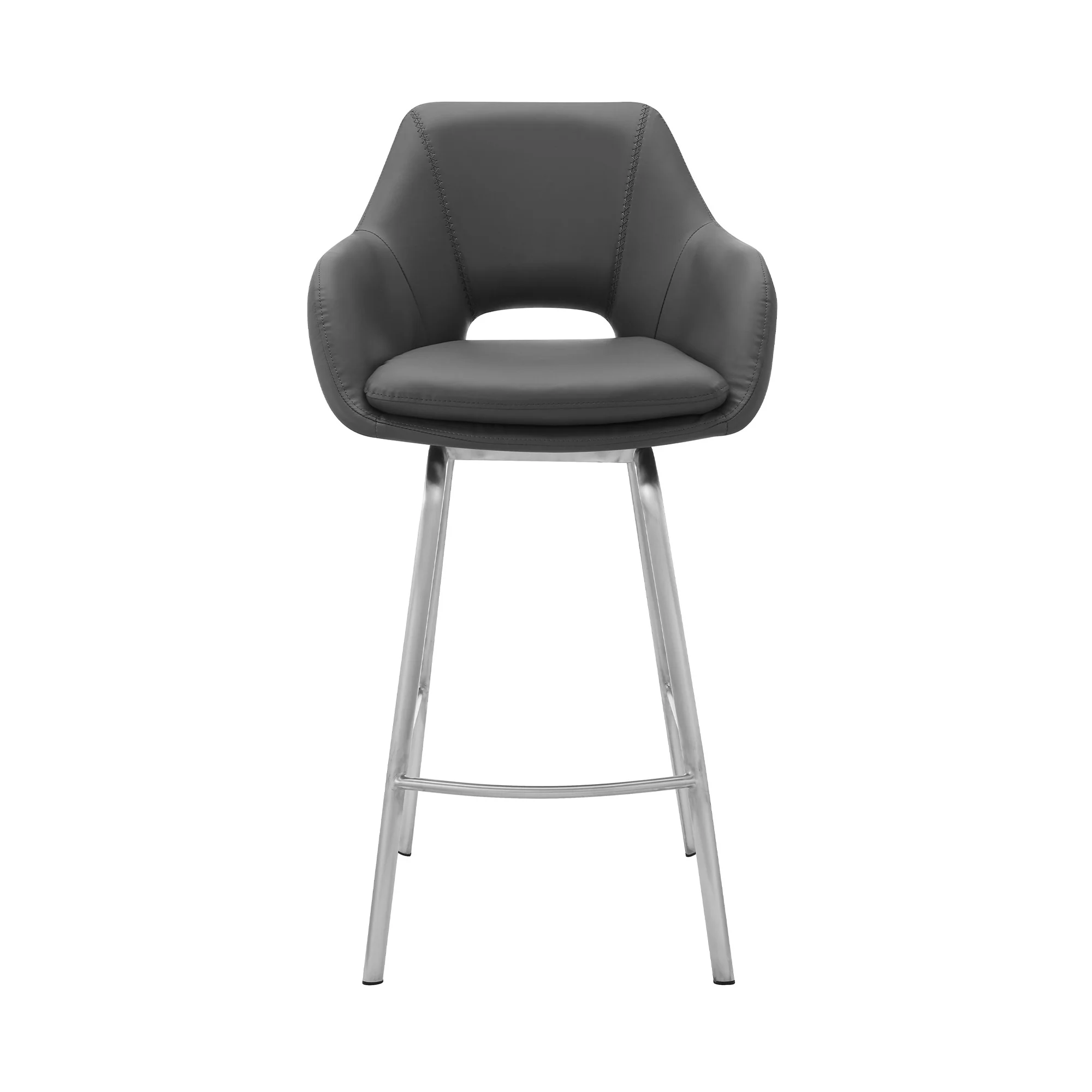 26" Gray on Stainless Faux Leather Comfy Swivel Counter Stool By Homeroots - Image 3