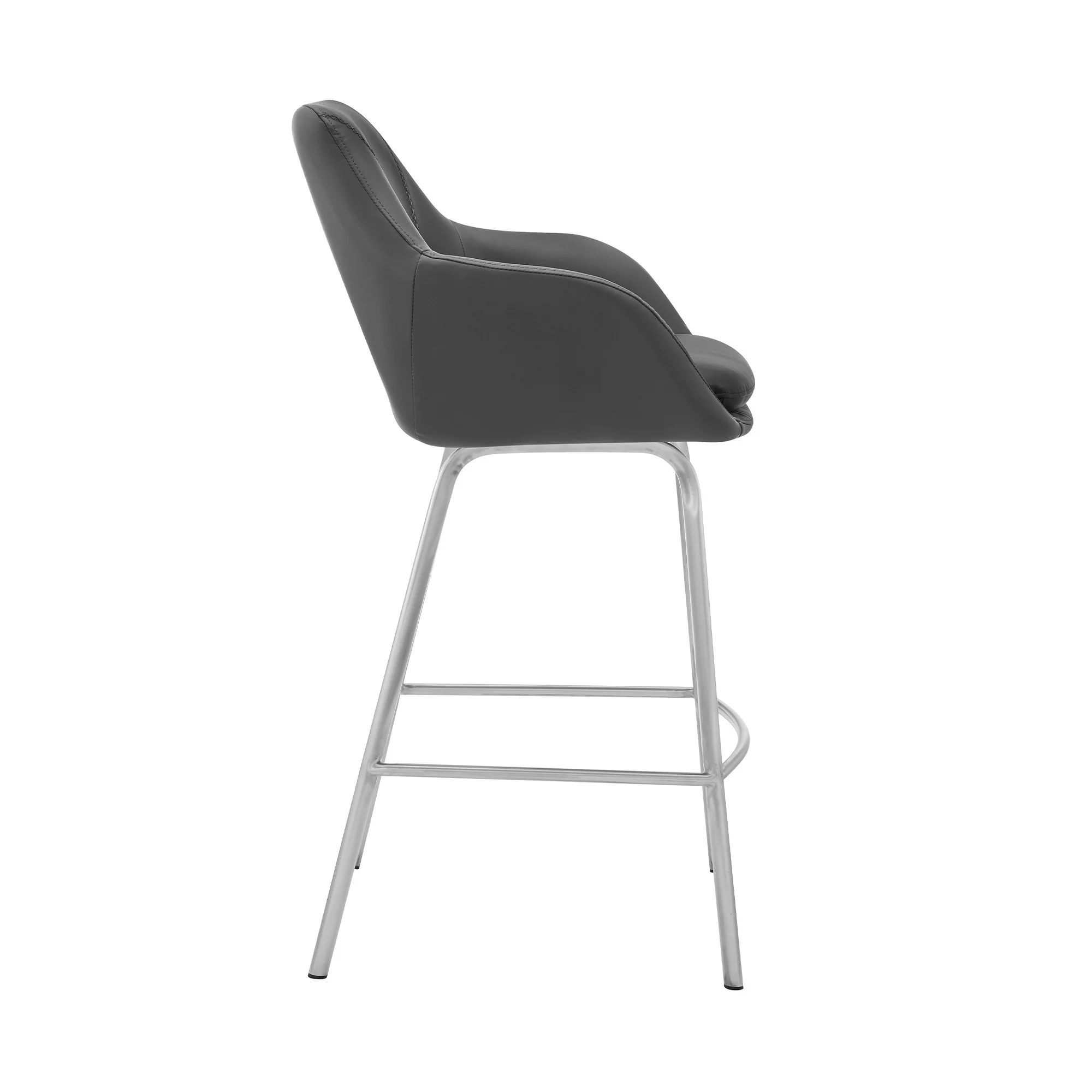 26" Gray on Stainless Faux Leather Comfy Swivel Counter Stool By Homeroots - Image 4