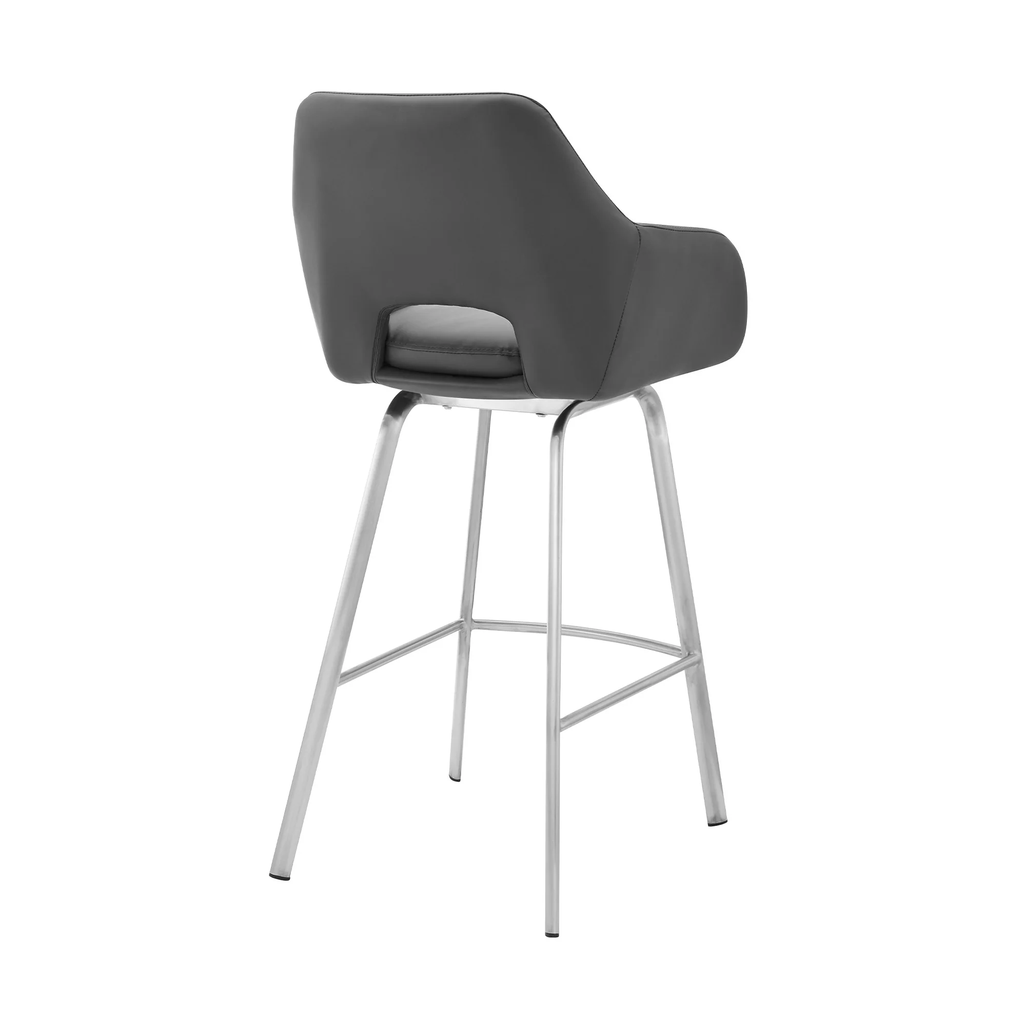 26" Gray on Stainless Faux Leather Comfy Swivel Counter Stool By Homeroots - Image 5