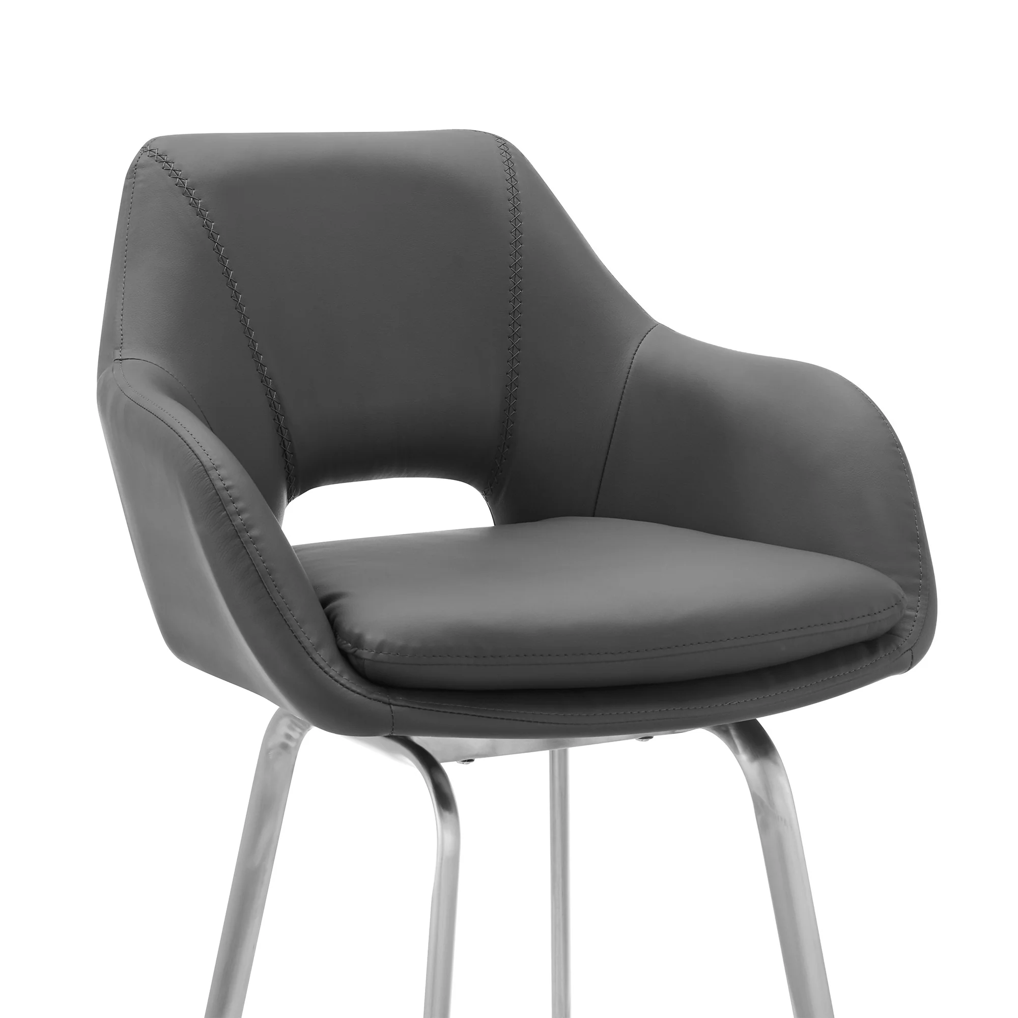 26" Gray on Stainless Faux Leather Comfy Swivel Counter Stool By Homeroots - Image 7