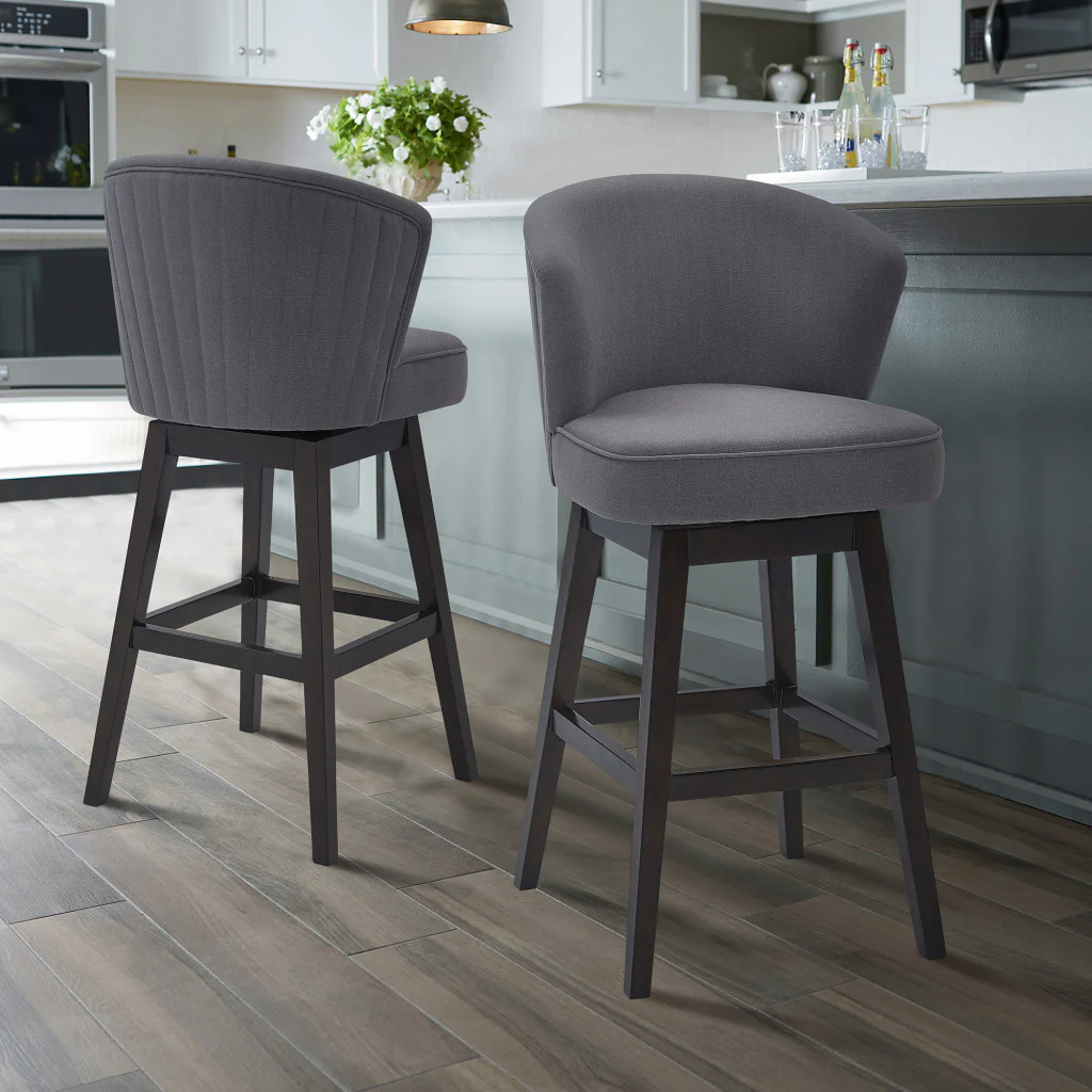 26" Grey Espresso Wood Fabric Swivel Bar Stool By Homeroots