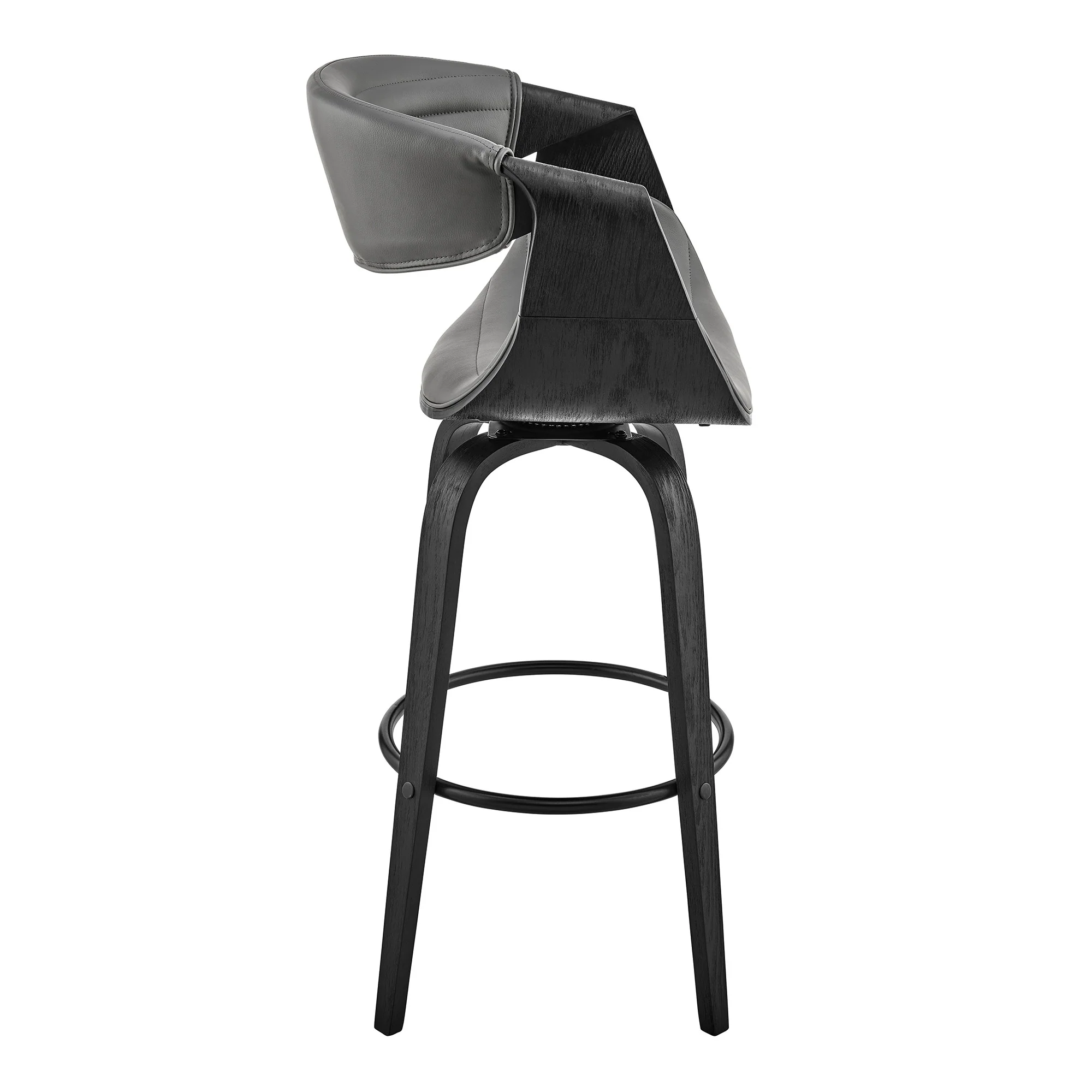 26" Grey Faux Leather and Black Wood Retro Chic Counter Stool By Homeroots - Image 4