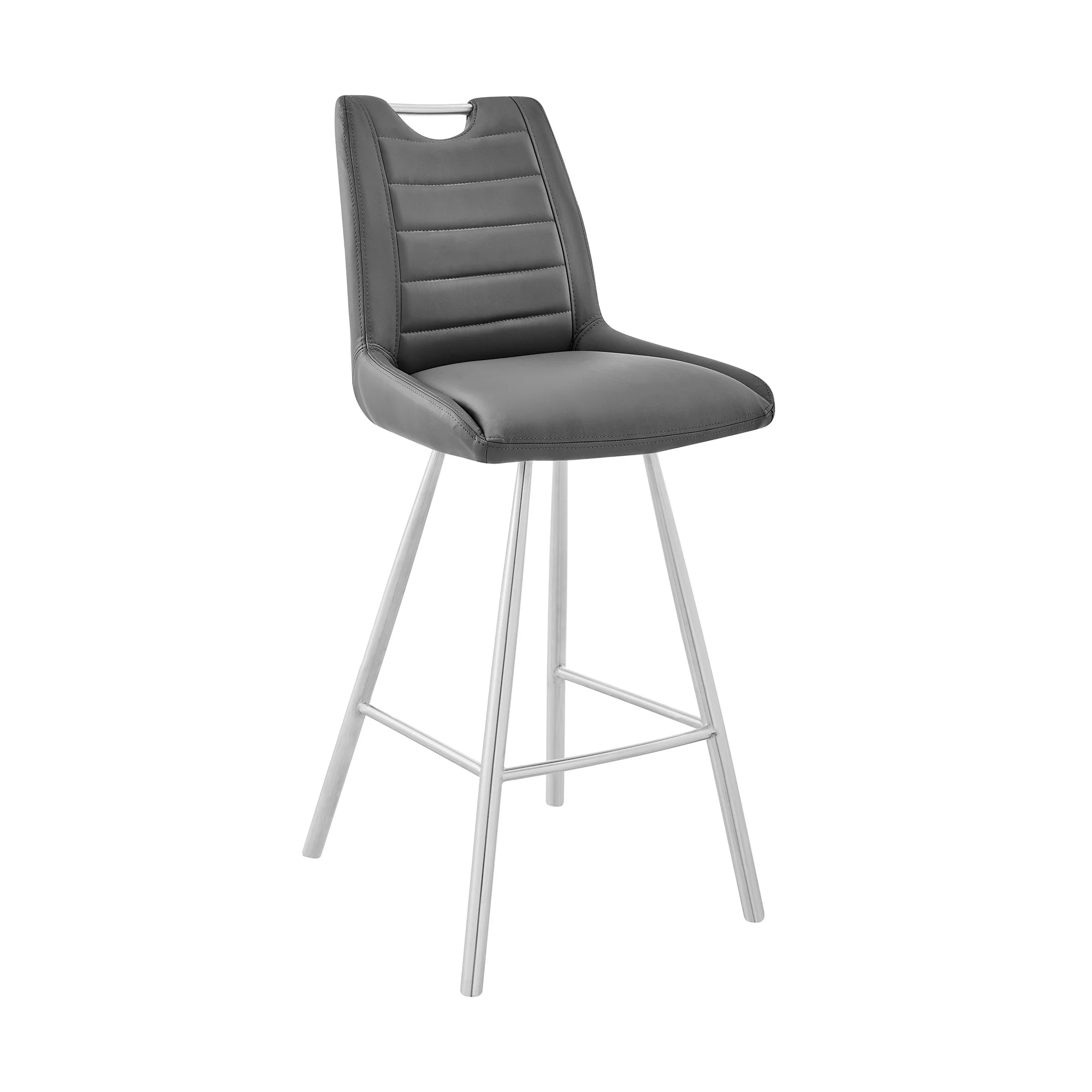 26" Grey Faux Leather and Brushed Stainless Steel Counter Stool By Homeroots - Image 2