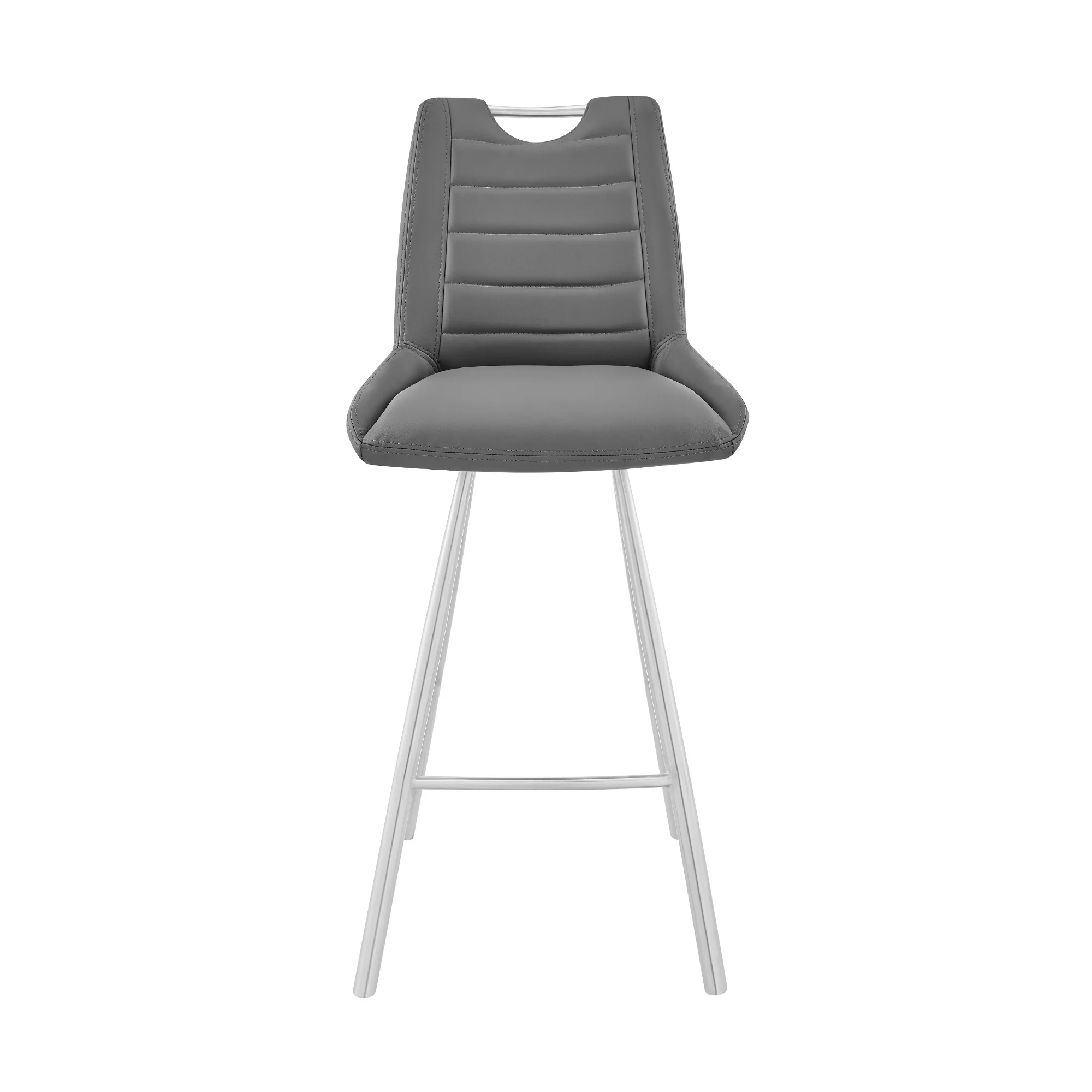 26" Grey Faux Leather and Brushed Stainless Steel Counter Stool By Homeroots - Image 3